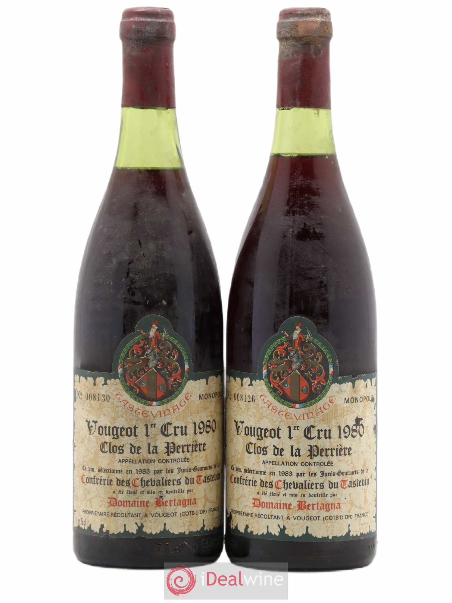 Vougeot 1er Cru Clos de la Perrière Bertagna Tastevinage 1980 - Posten von 2 Flaschen - 0