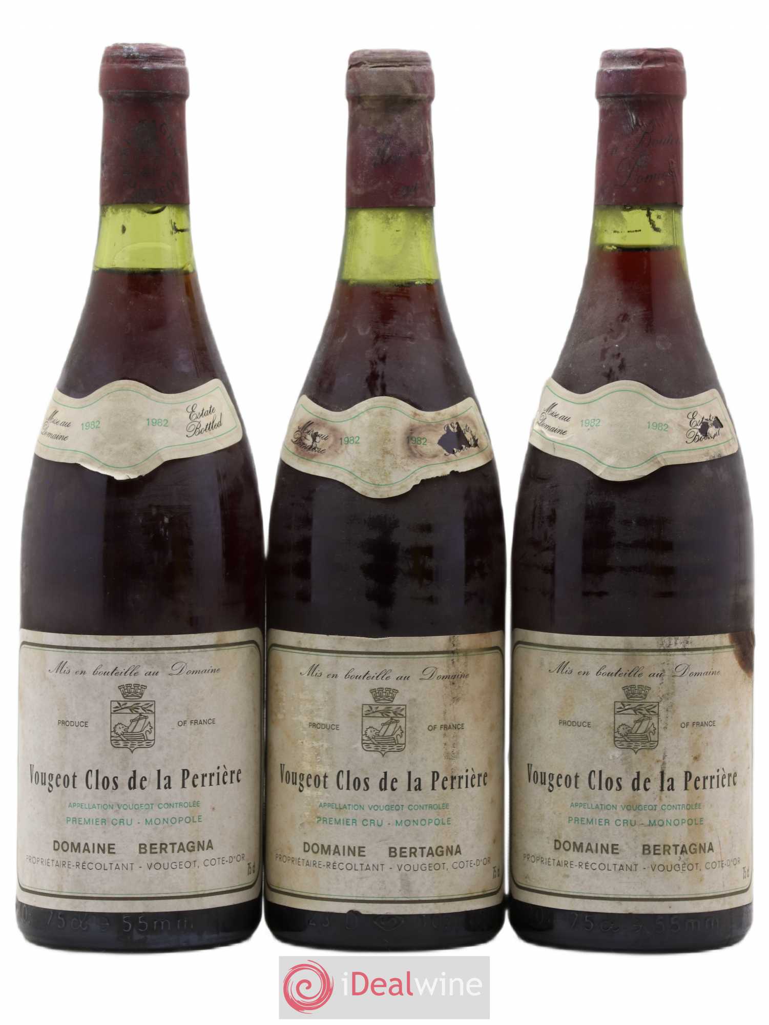 Vougeot 1er Cru Clos de La Perrière Monopole Bertagna 1982 - Lot de 3 bouteilles - 0