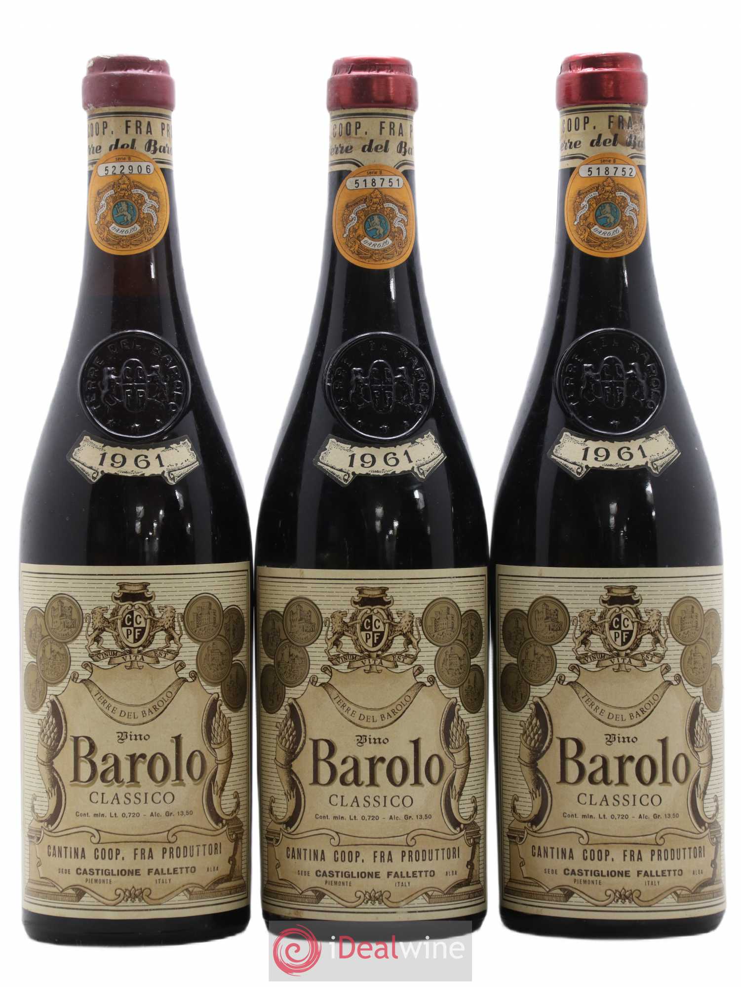 Barolo Classico Cantine Coop Castiglione Falletto 1961 - Posten von 3 Flaschen - 0