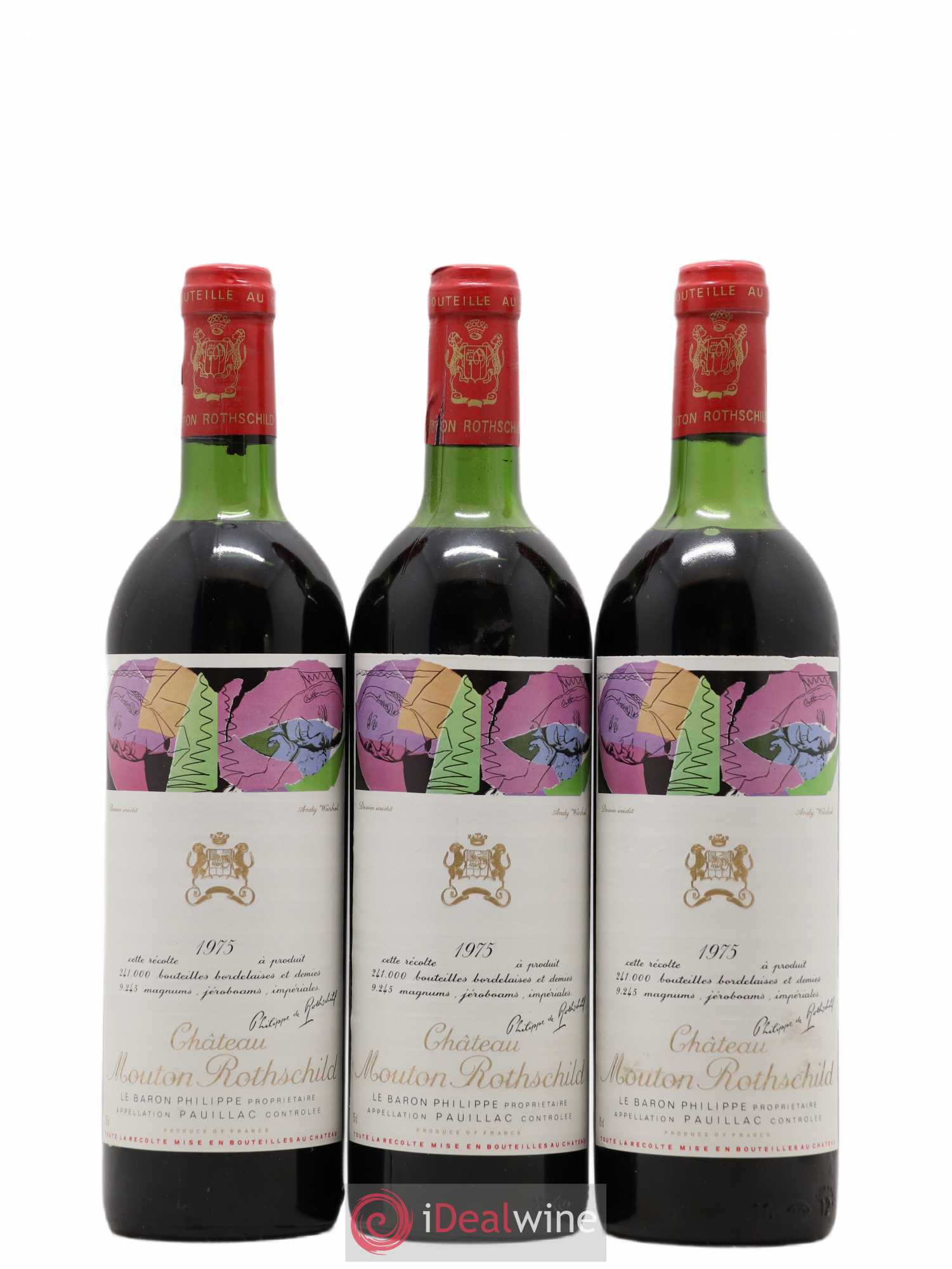Château Mouton Rothschild 1er Grand Cru Classé 1975 - Lot de 3 bouteilles - 0