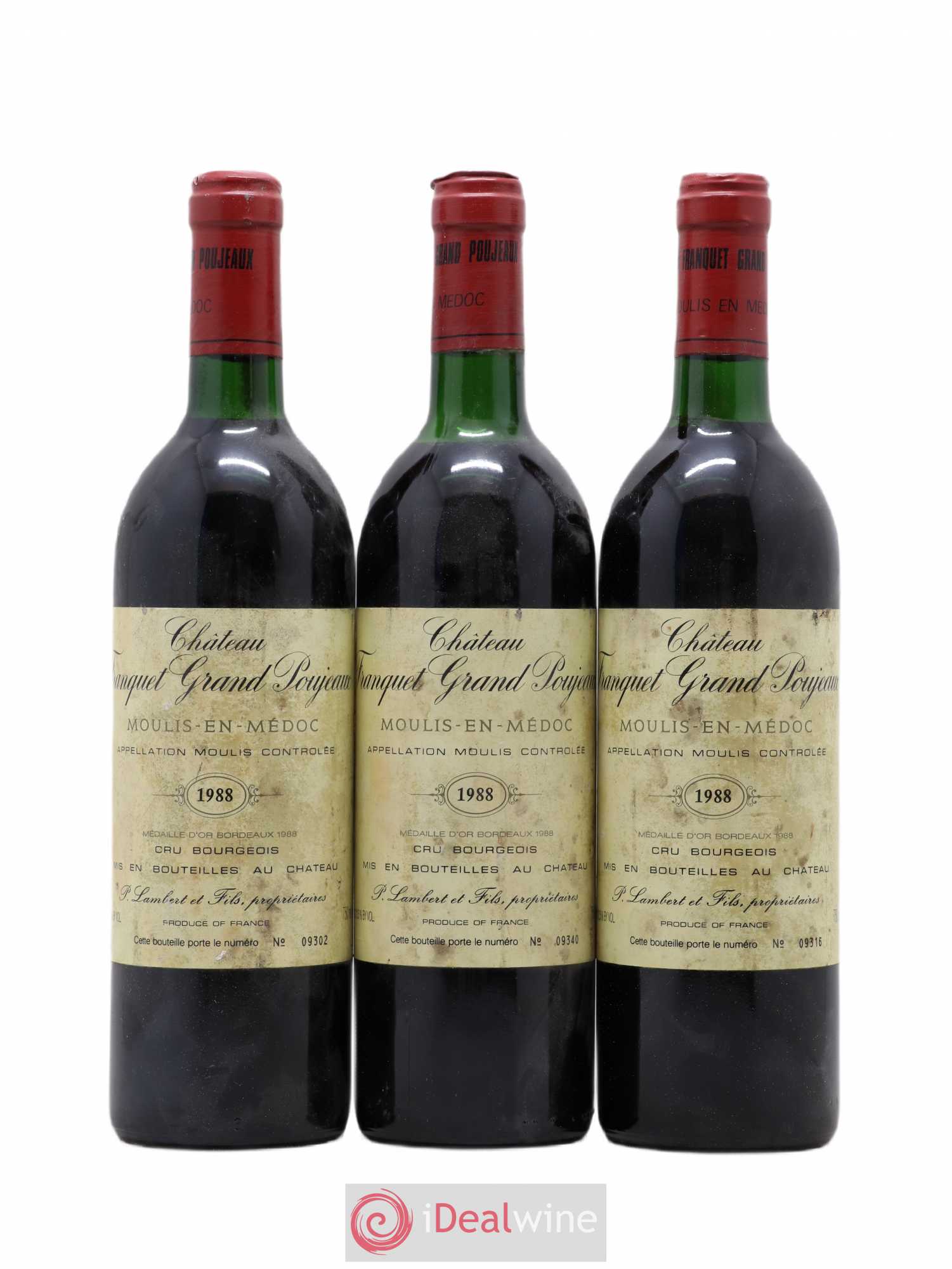 Moulis en Médoc Franquet Grand Poujeaux 1988 - Posten von 3 Flaschen - 0