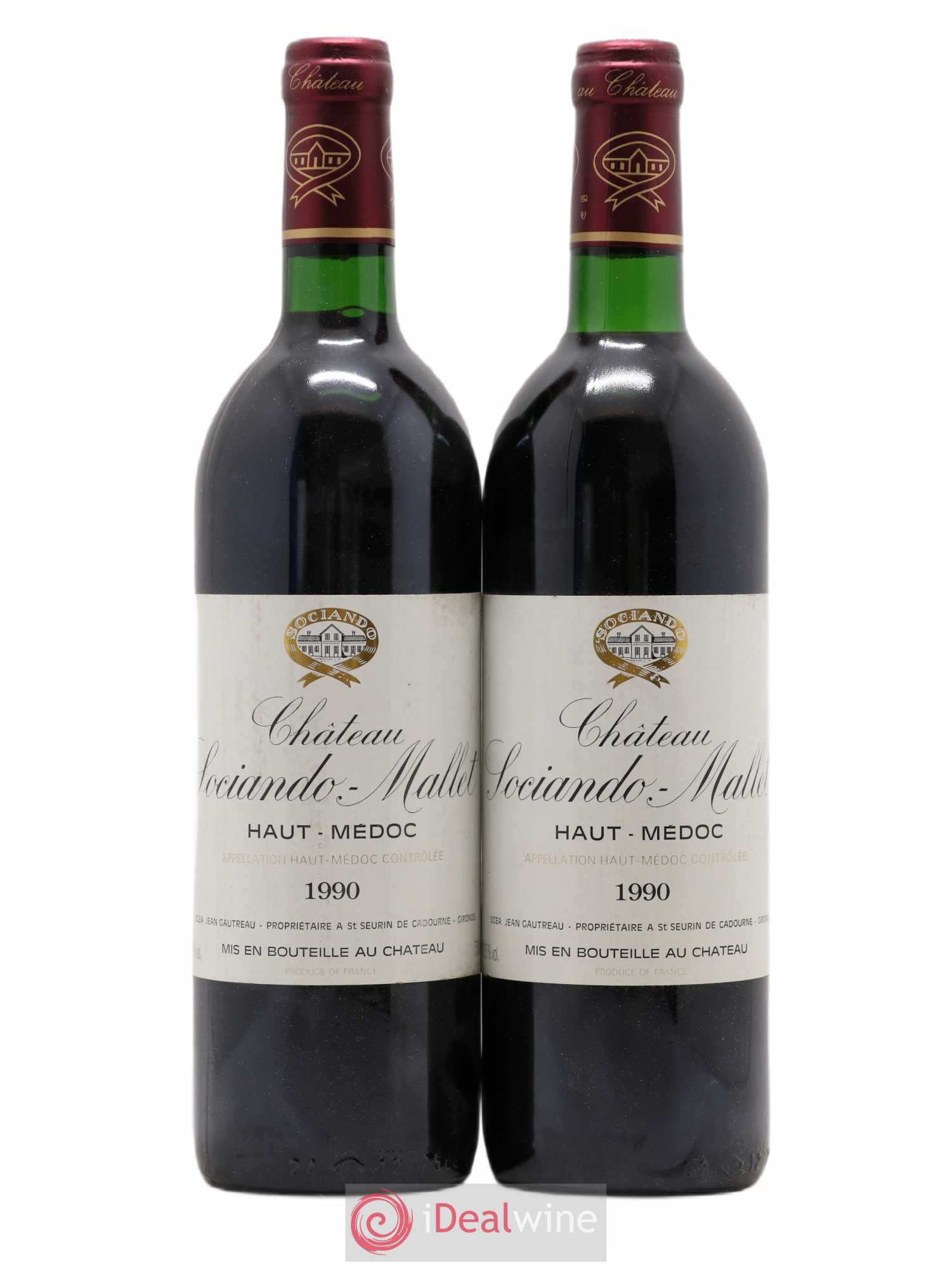 Château Sociando Mallet 1990 - Lot de 2 bouteilles - 0