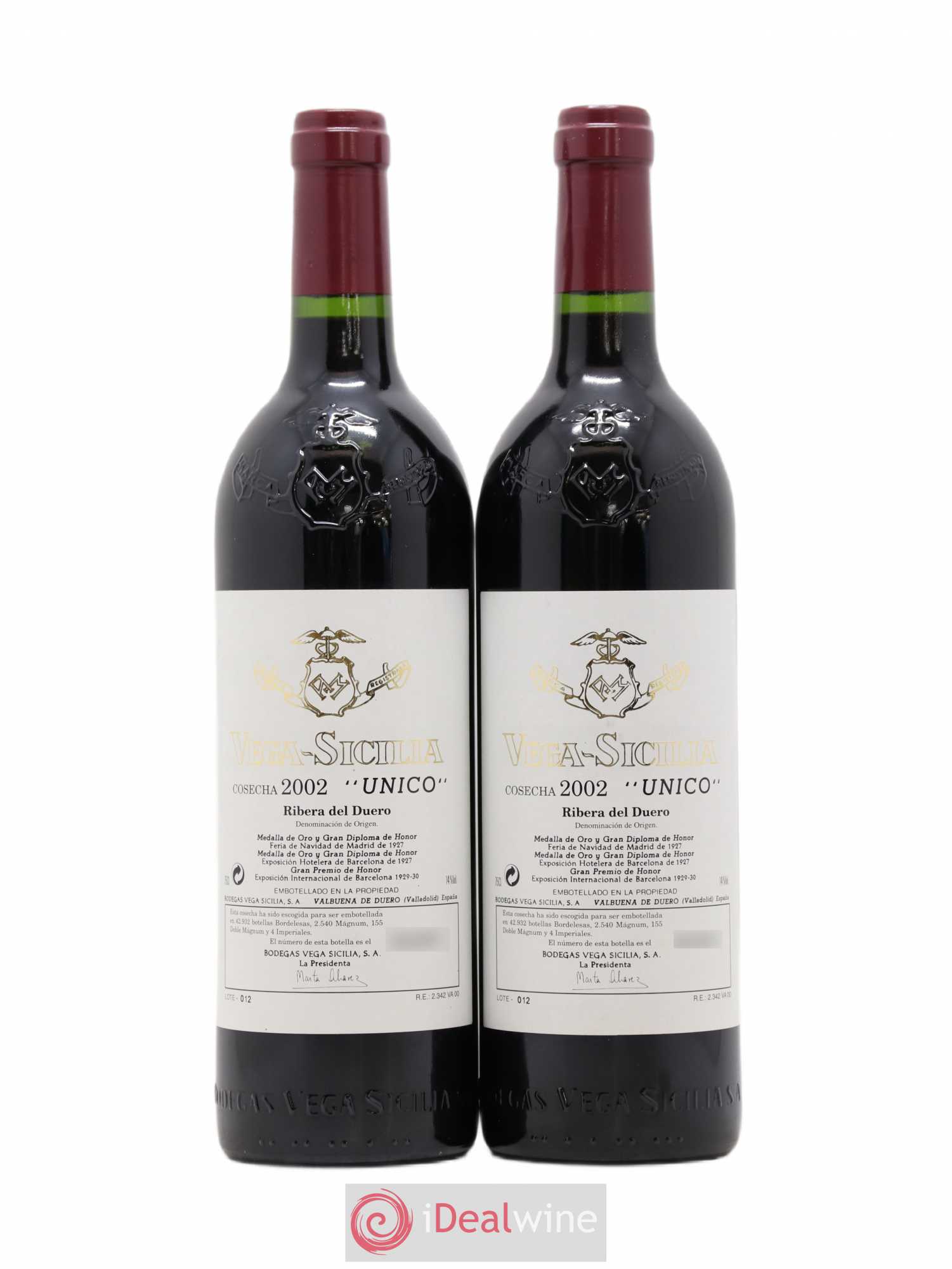 Ribera Del Duero DO Vega Sicilia Unico Famille Alvarez 2002 - Lot de 2 bouteilles - 0
