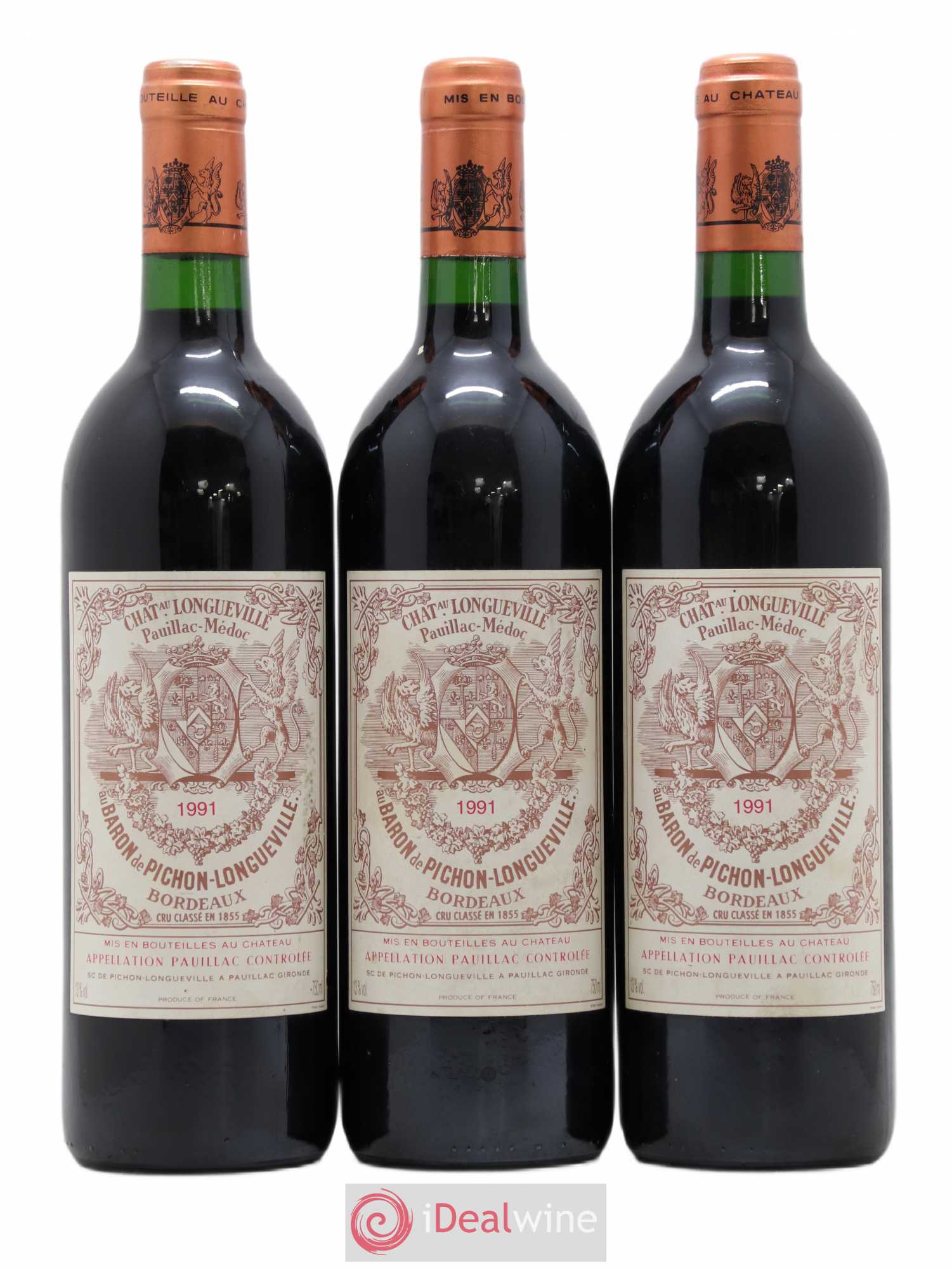 Pichon Longueville Baron 2ème Grand Cru Classé 1991 - Lot de 3 bouteilles - 0