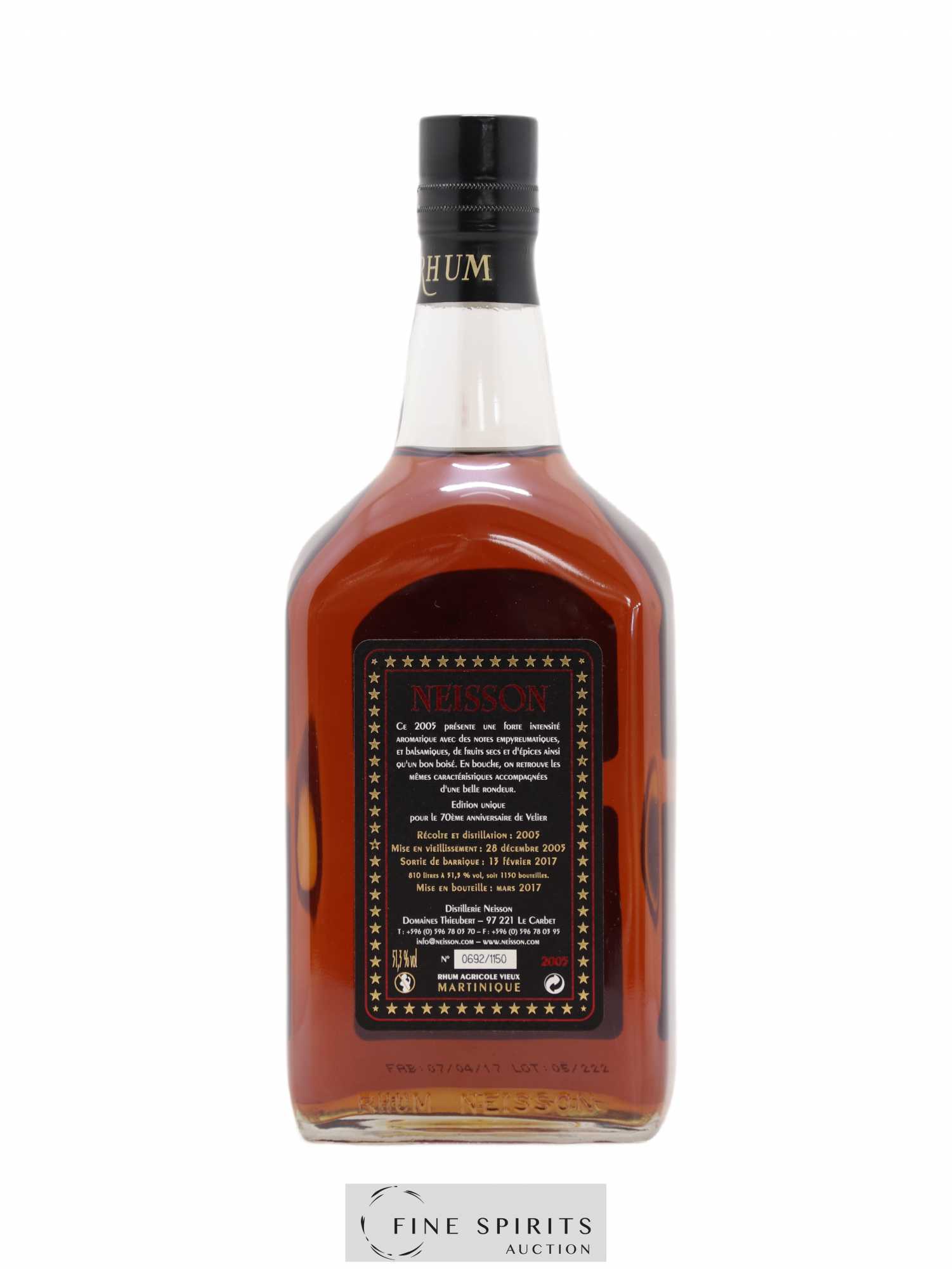 Neisson 2005 Of. Cask Strengh - bottled 2017 Velier 70 Years Old Edition Unique de 1150 bouteilles - Lot de 1 bouteille - 2