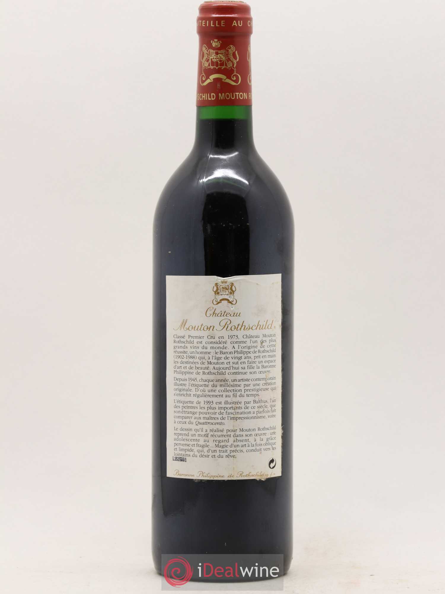 Château Mouton Rothschild 1er Grand Cru Classé 1993 - Lot de 1 bouteille - 1