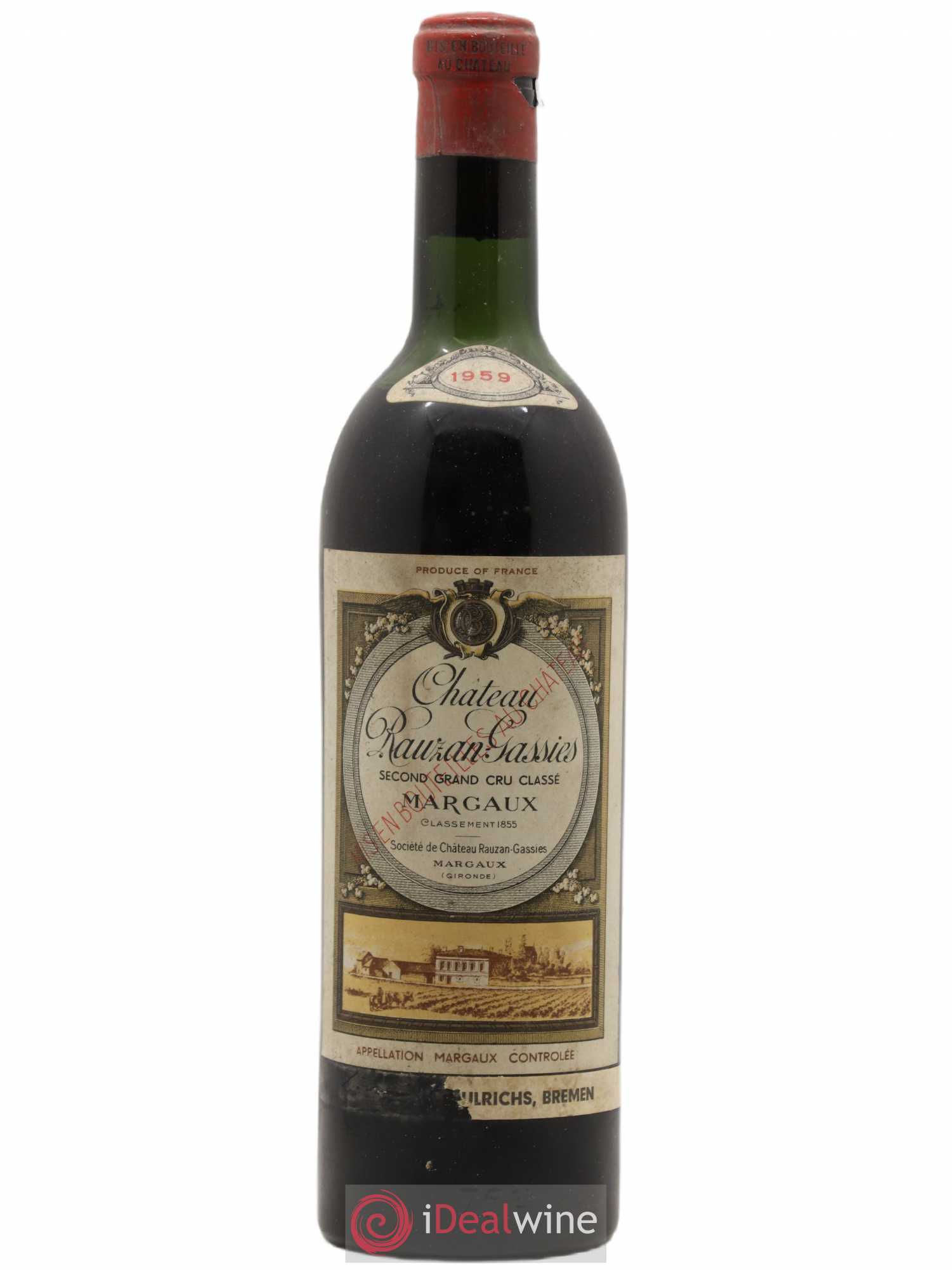 Château Rauzan-Gassies 2ème Grand Cru Classé 1959 - Lot de 1 bouteille - 0
