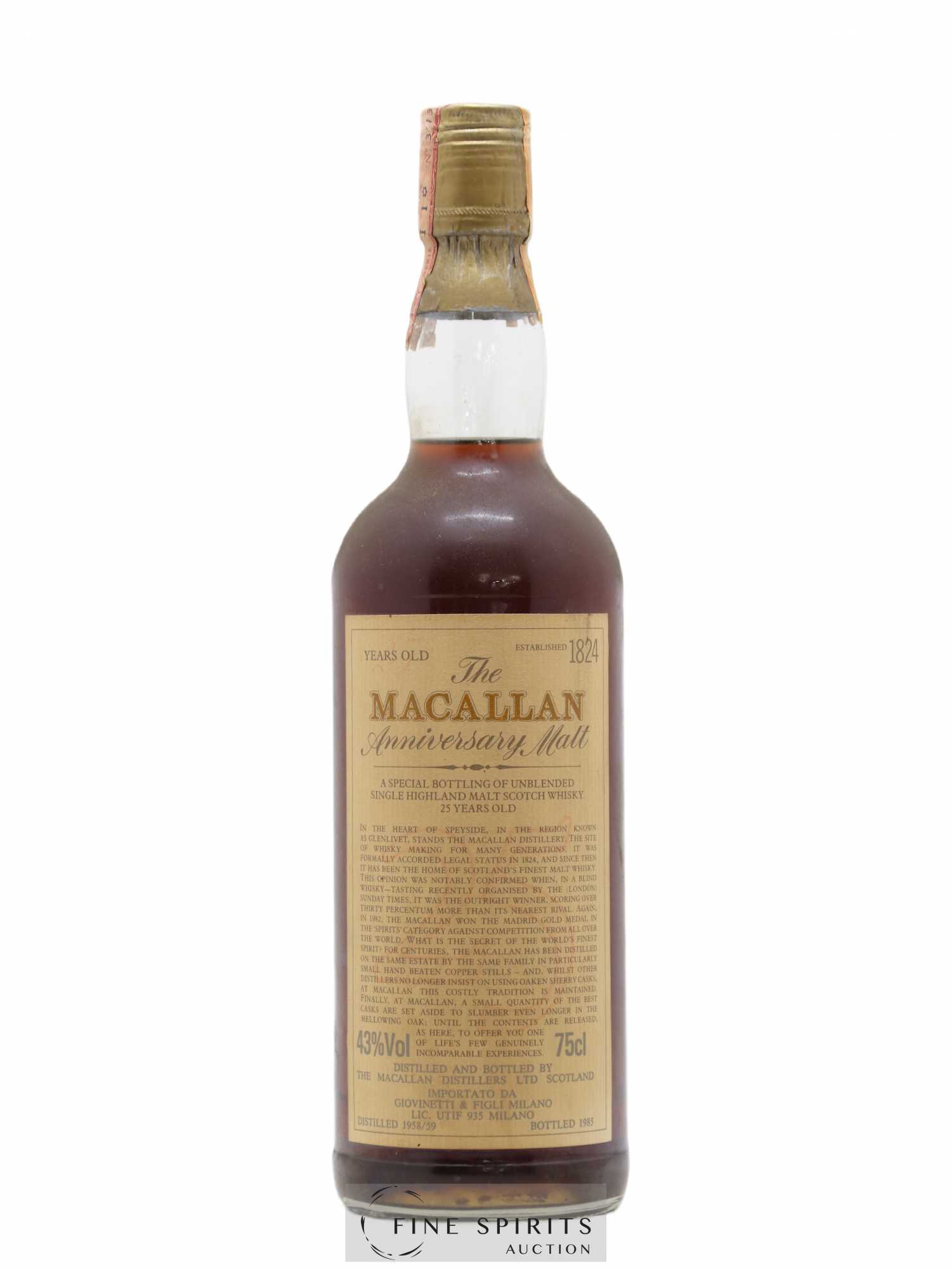 Macallan (The) 25 years Of. 1958-1959 Anniversary Malt bottled 1985 Giovinetti & Figli Import Special Bottling - Lotto di 1 bottiglia - 1
