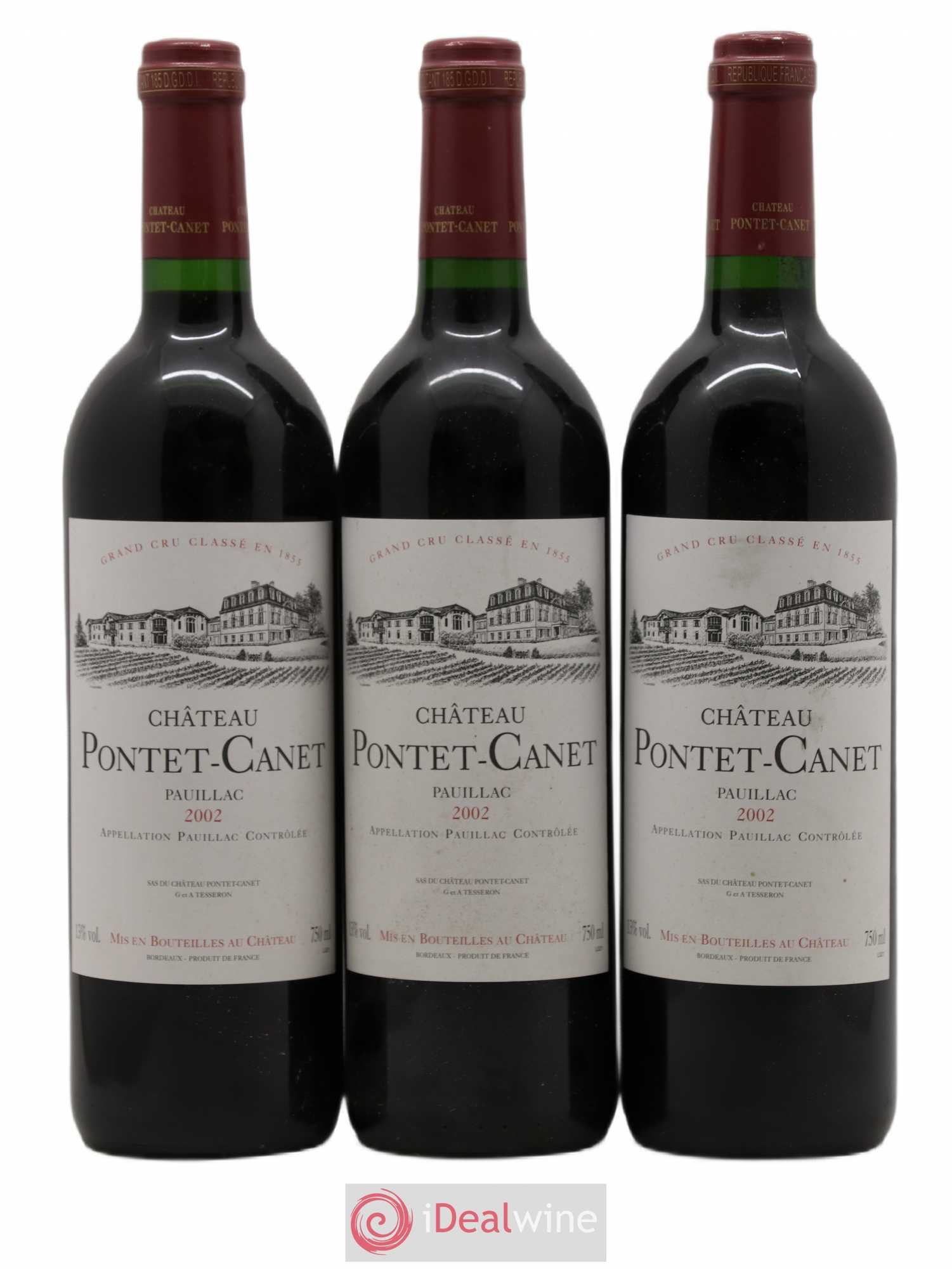 Château Pontet Canet 5ème Grand Cru Classé 2002 - Lot de 3 bouteilles - 0