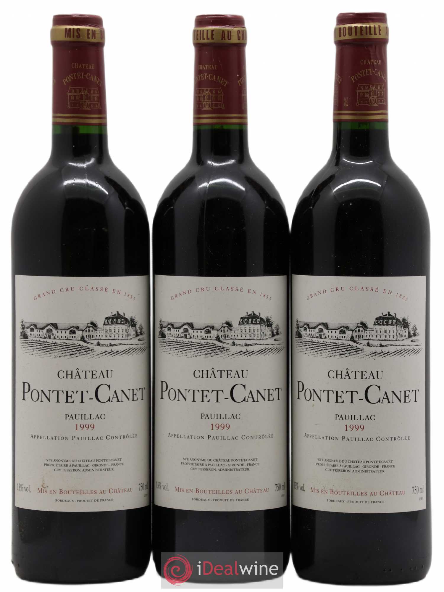 Château Pontet Canet 5ème Grand Cru Classé 1999 - Lot de 3 bouteilles - 0