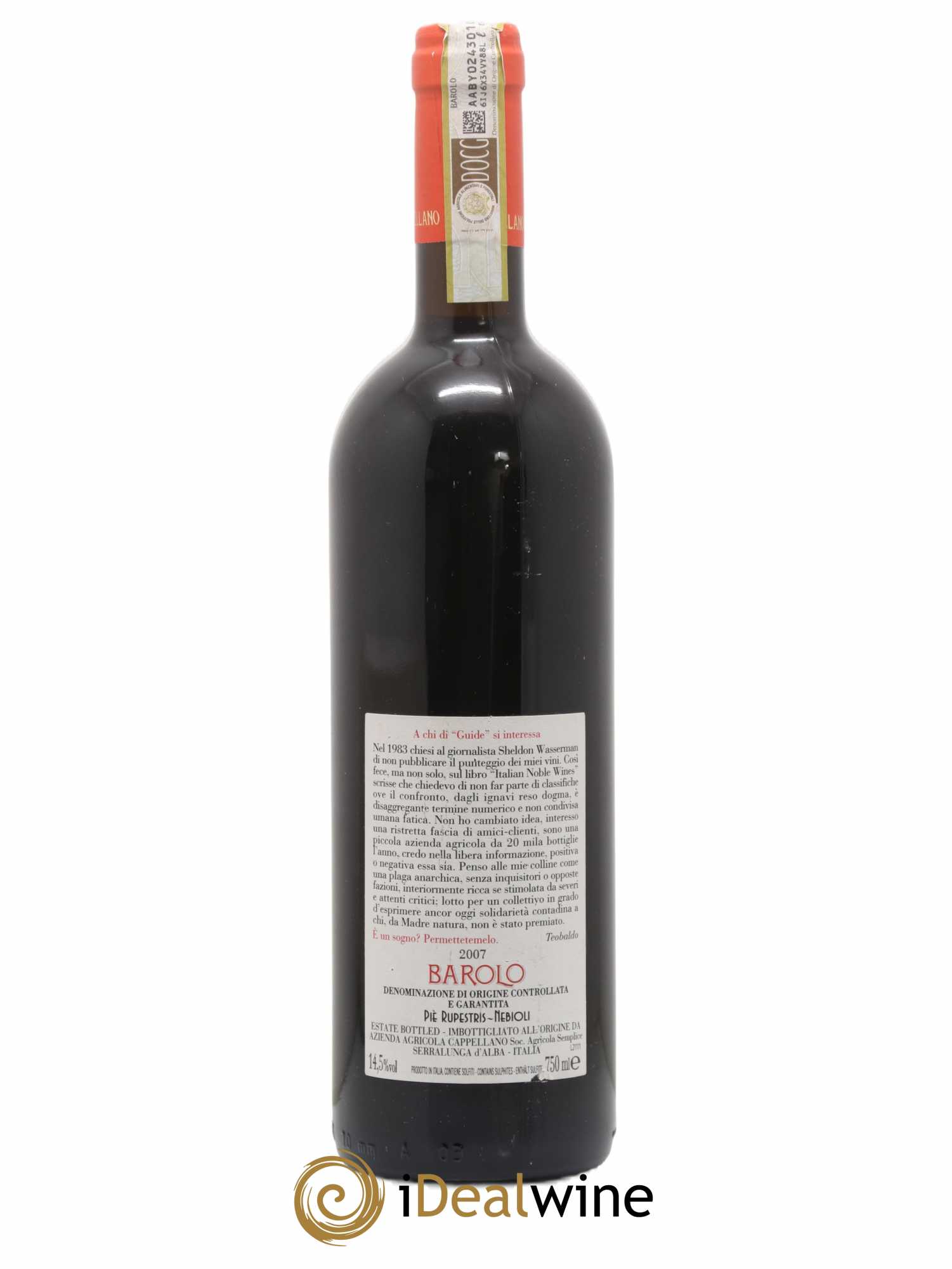 Barolo DOCG Pie Rupestris Cappellano 2007 - Lot de 1 bouteille - 1