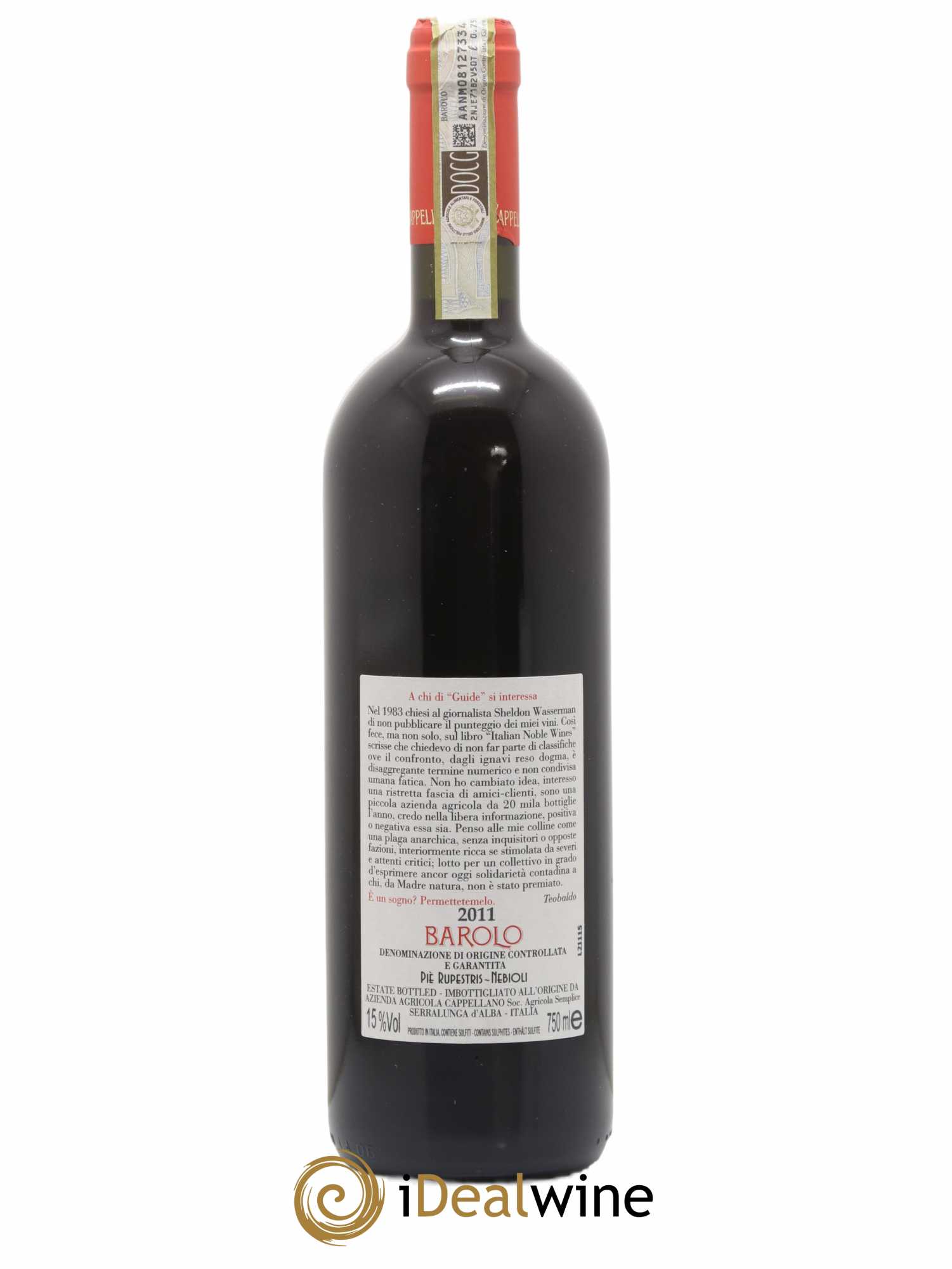 Barolo DOCG Pie Rupestris Cappellano 2011 - Lot de 1 bouteille - 1
