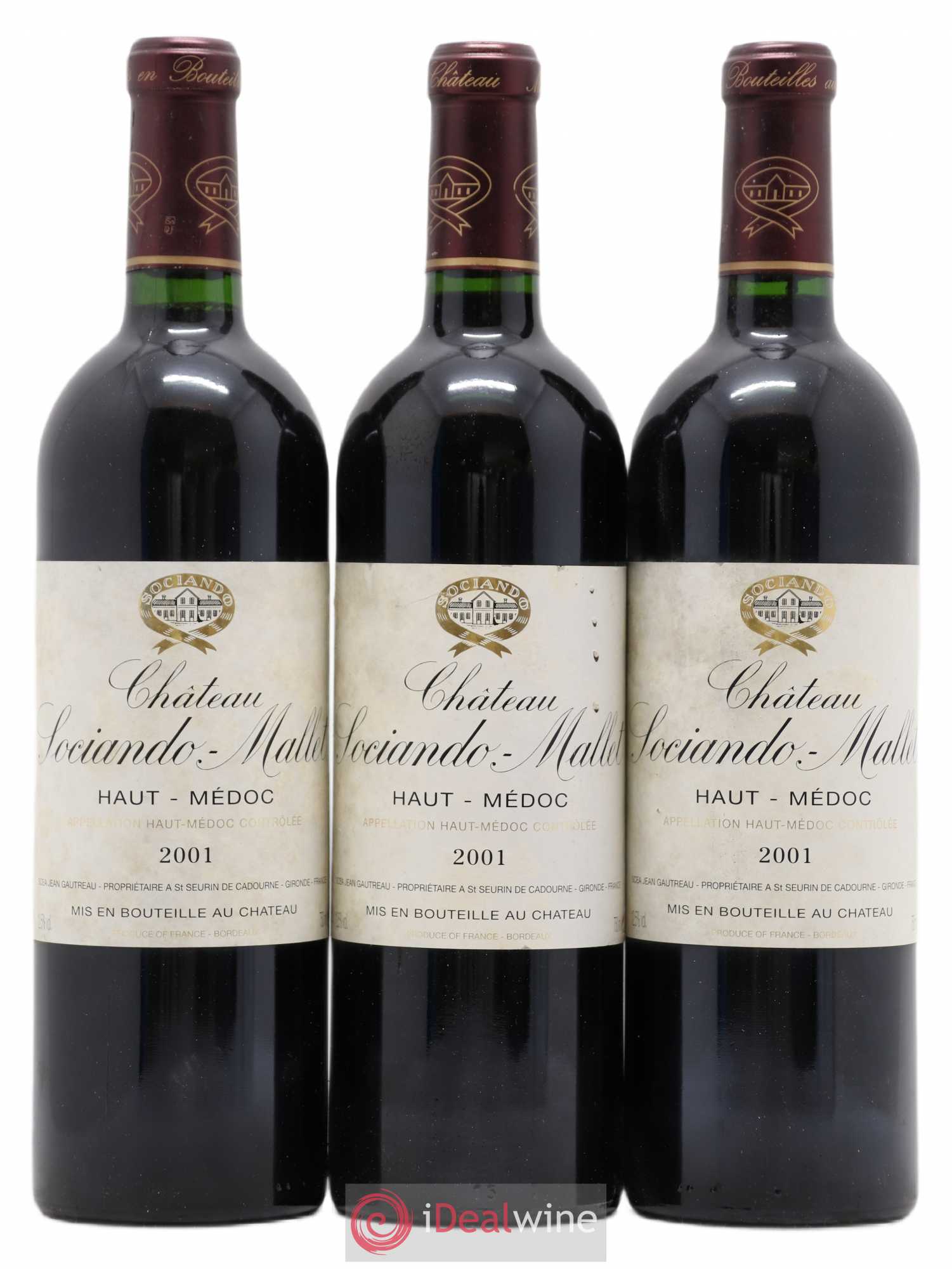 Château Sociando Mallet 2001 - Lot de 3 bouteilles - 0