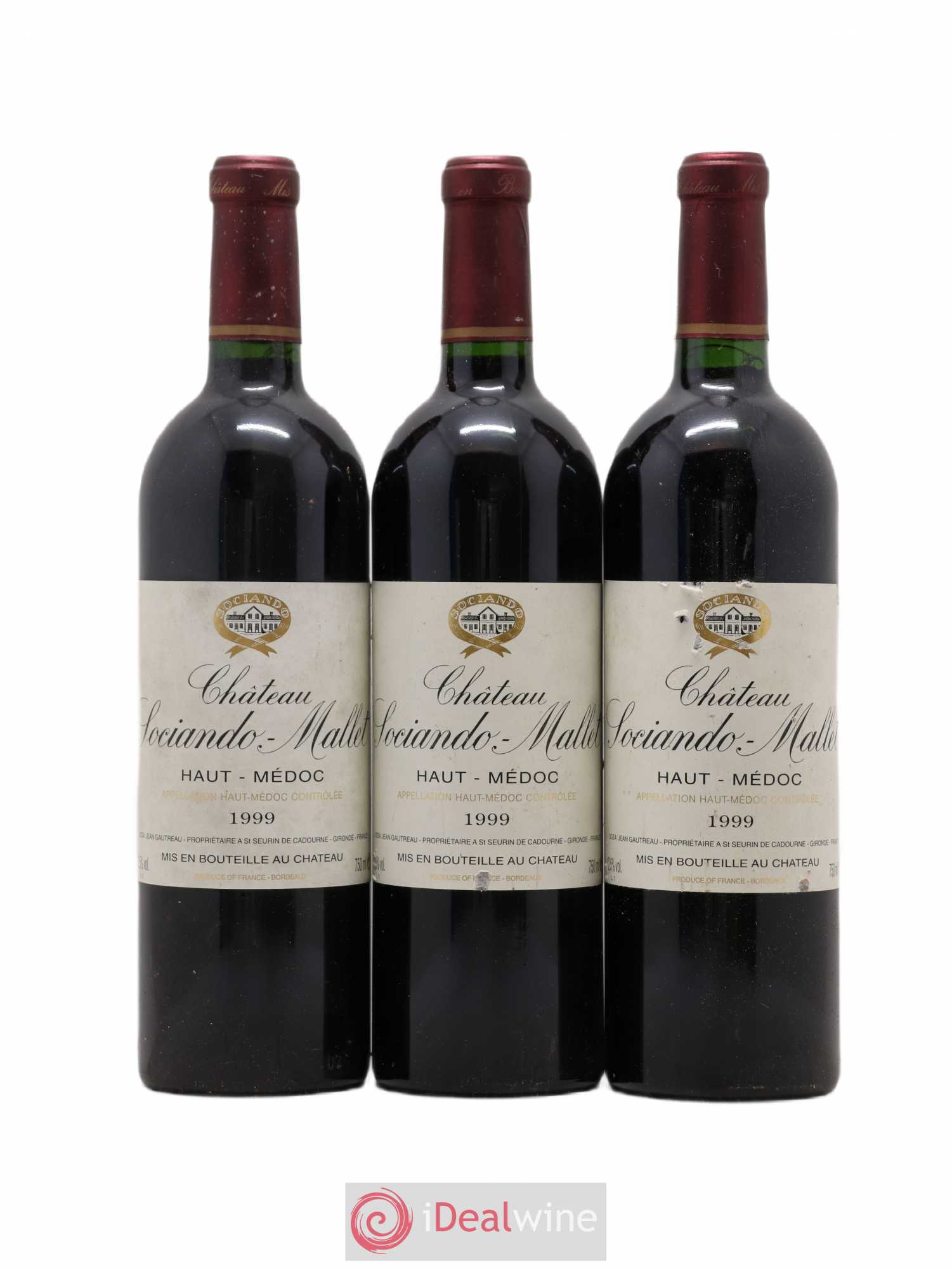 Château Sociando Mallet 1999 - Lot de 3 bouteilles - 0