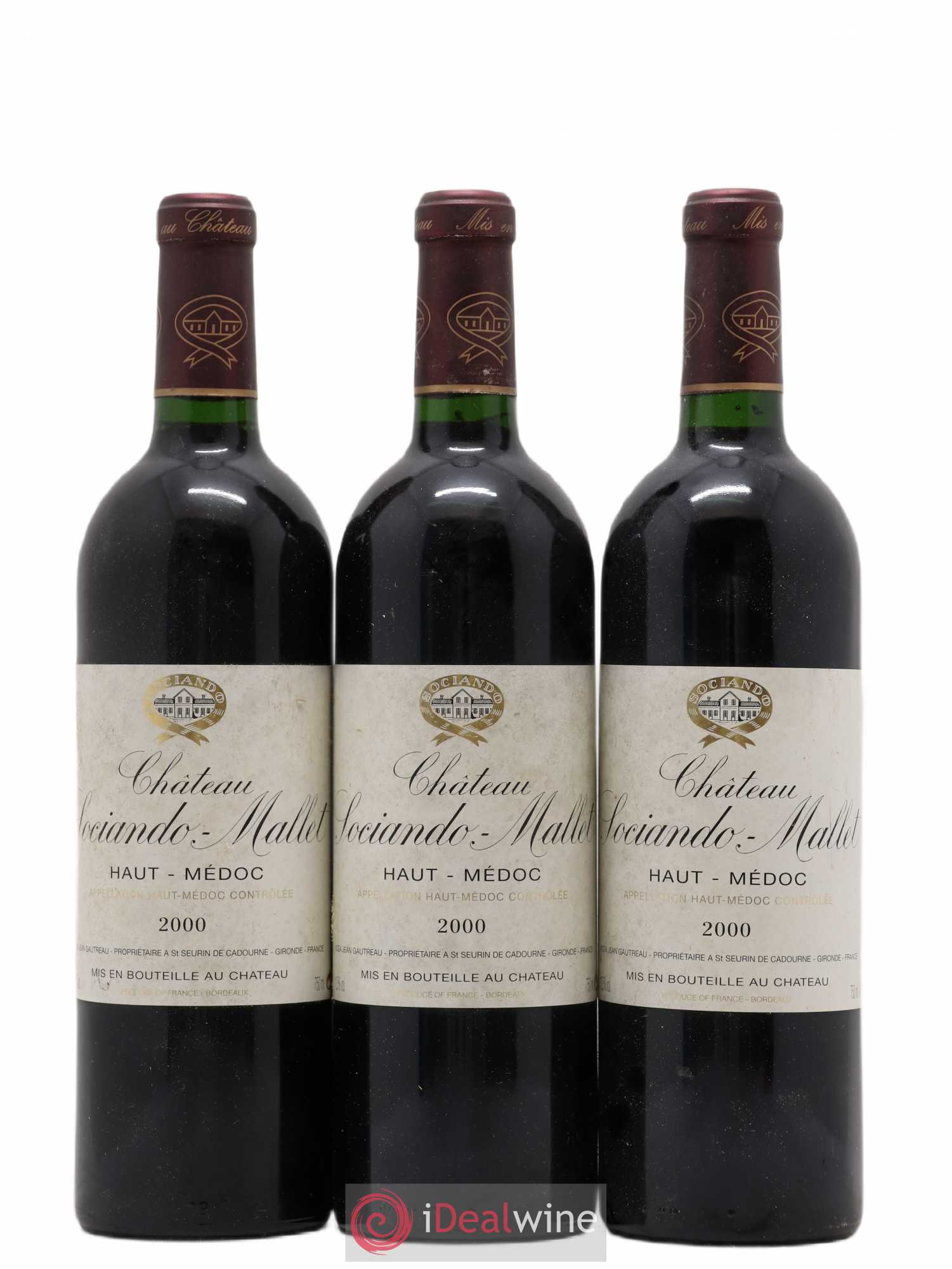 Château Sociando Mallet 2000 - Lot de 3 bouteilles - 0