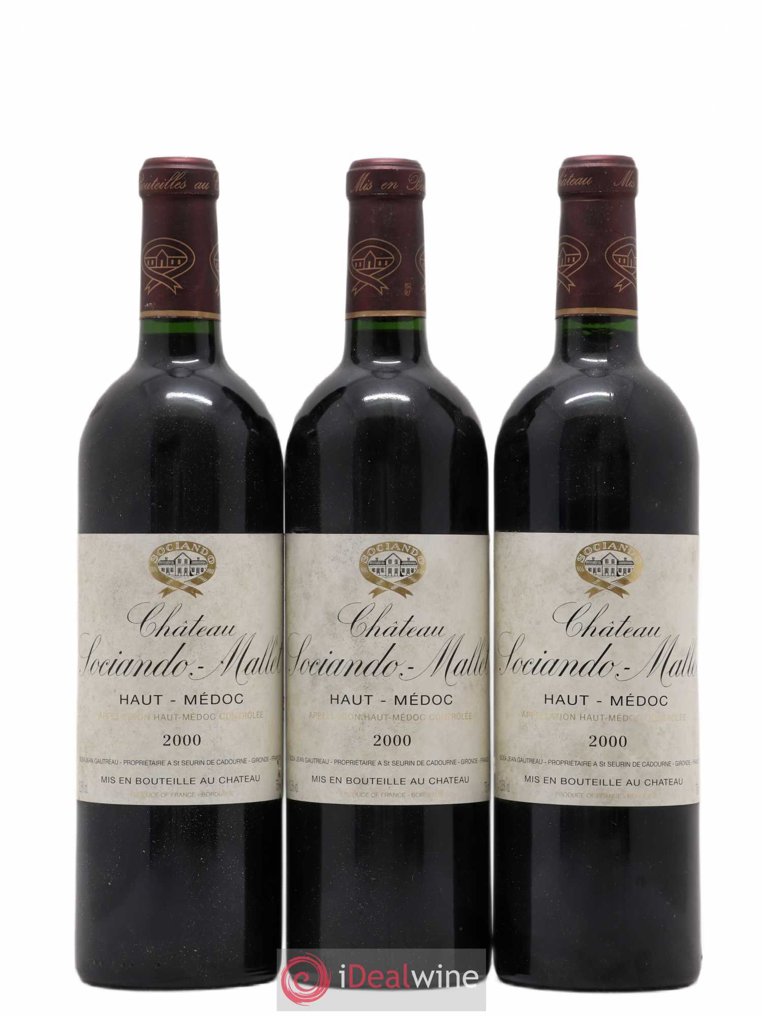 Château Sociando Mallet 2000 - Lot de 3 bouteilles - 0