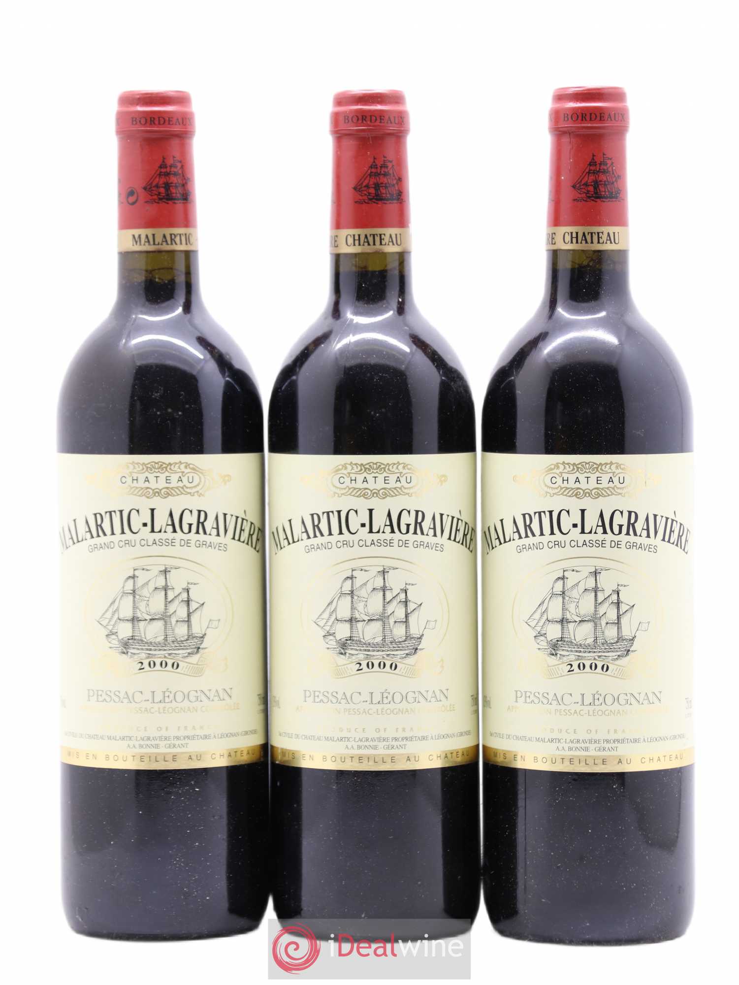 Château Malartic-Lagravière Cru Classé de Graves 2000 - Lot de 3 bouteilles - 0