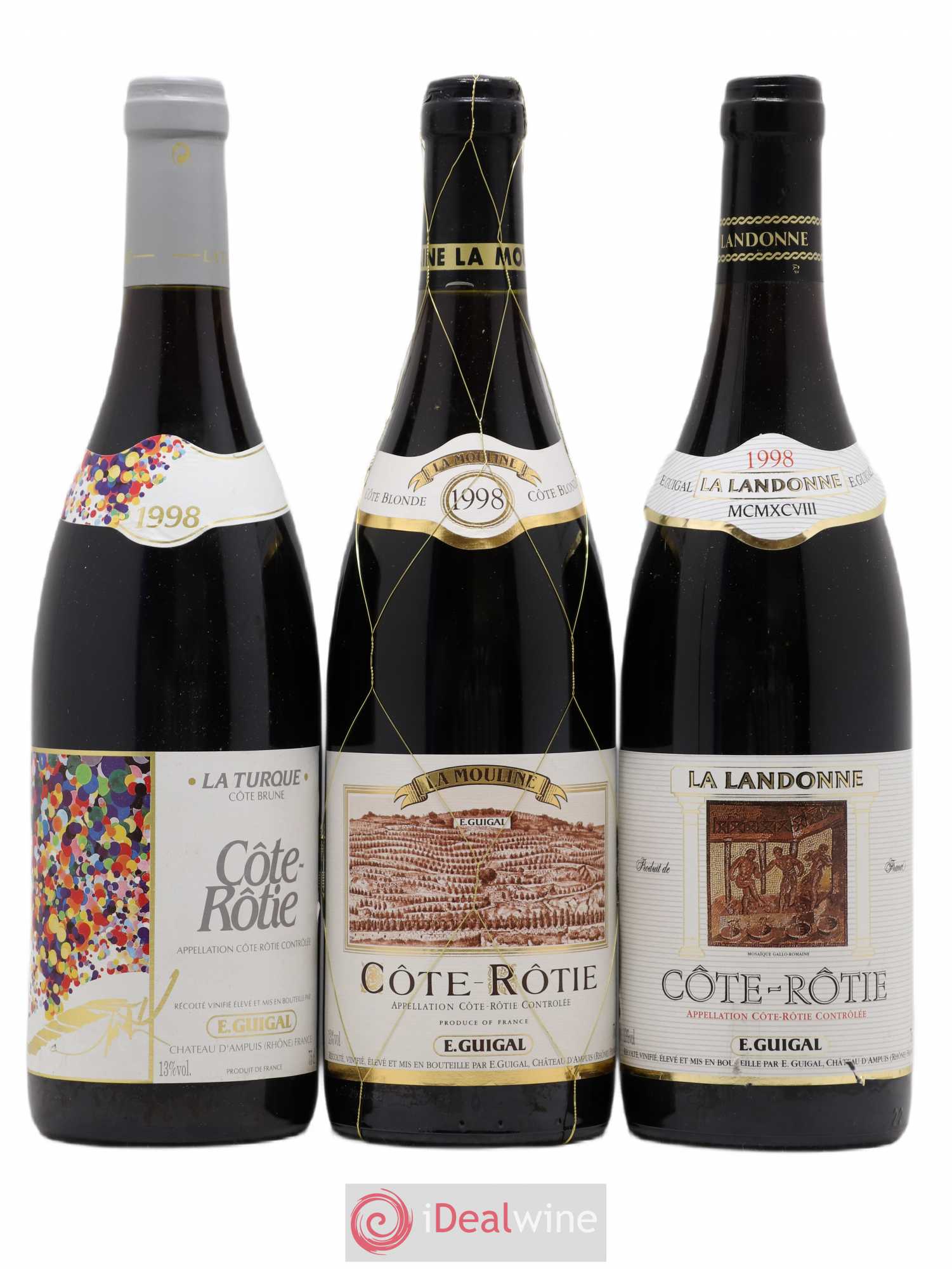 Côte-Rôtie Guigal Trilogie La Turque - La Landonne - La Mouline 1998 - Lot de 3 bouteilles - 0