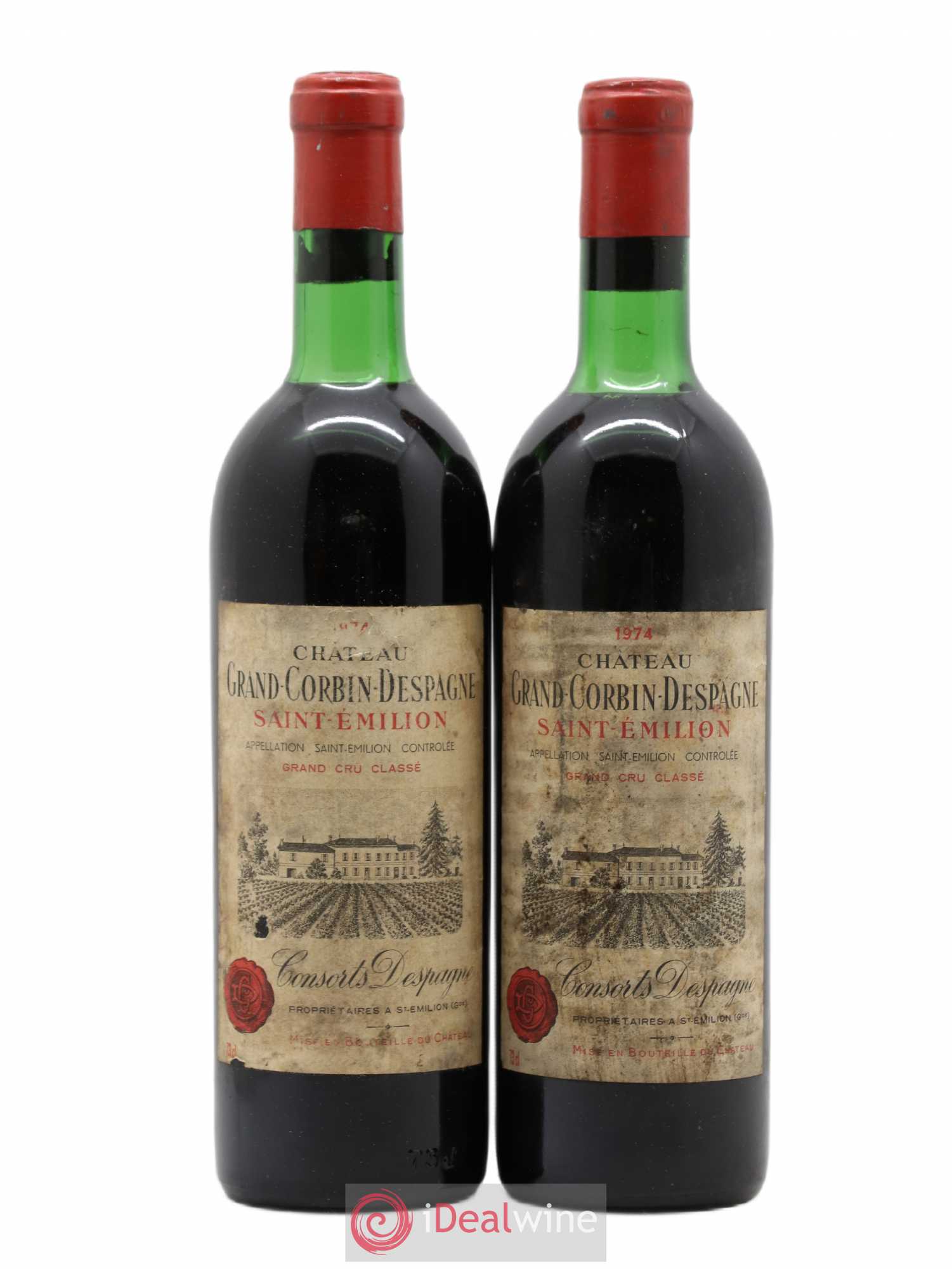 Château Grand Corbin Despagne Grand Cru Classé 1974 - Lot de 2 bouteilles - 0