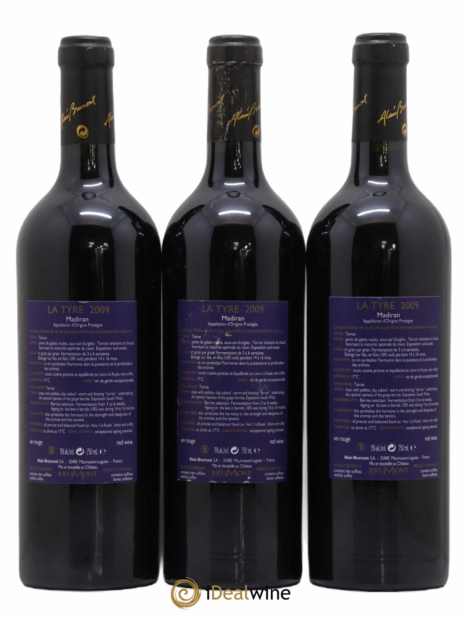 Madiran Château Montus-La Tyre Alain Brumont 2009 - Lot de 3 bouteilles - 1