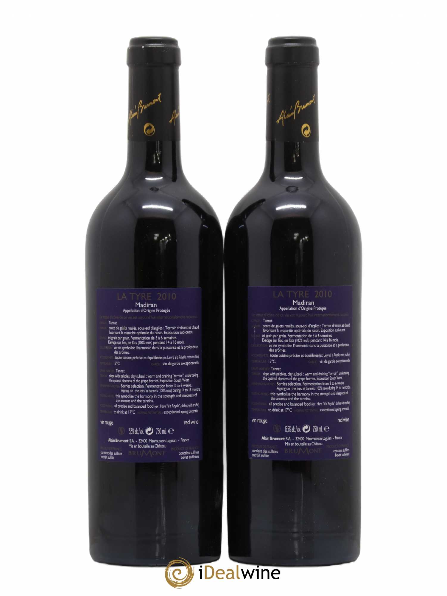Madiran Château Montus-La Tyre Alain Brumont 2010 - Lot de 2 bouteilles - 1