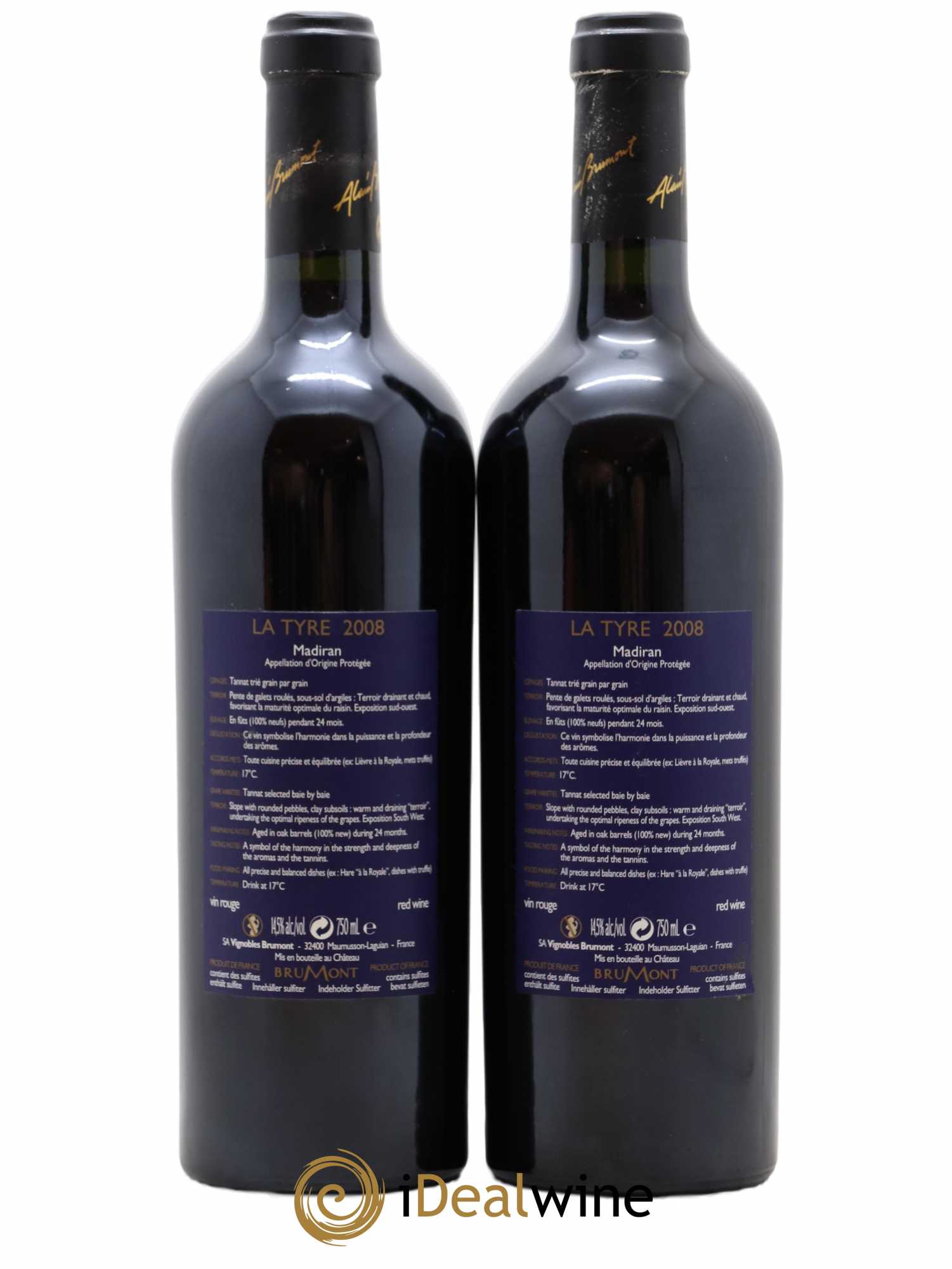 Madiran Château Montus-La Tyre Alain Brumont 2008 - Lot de 2 bouteilles - 1