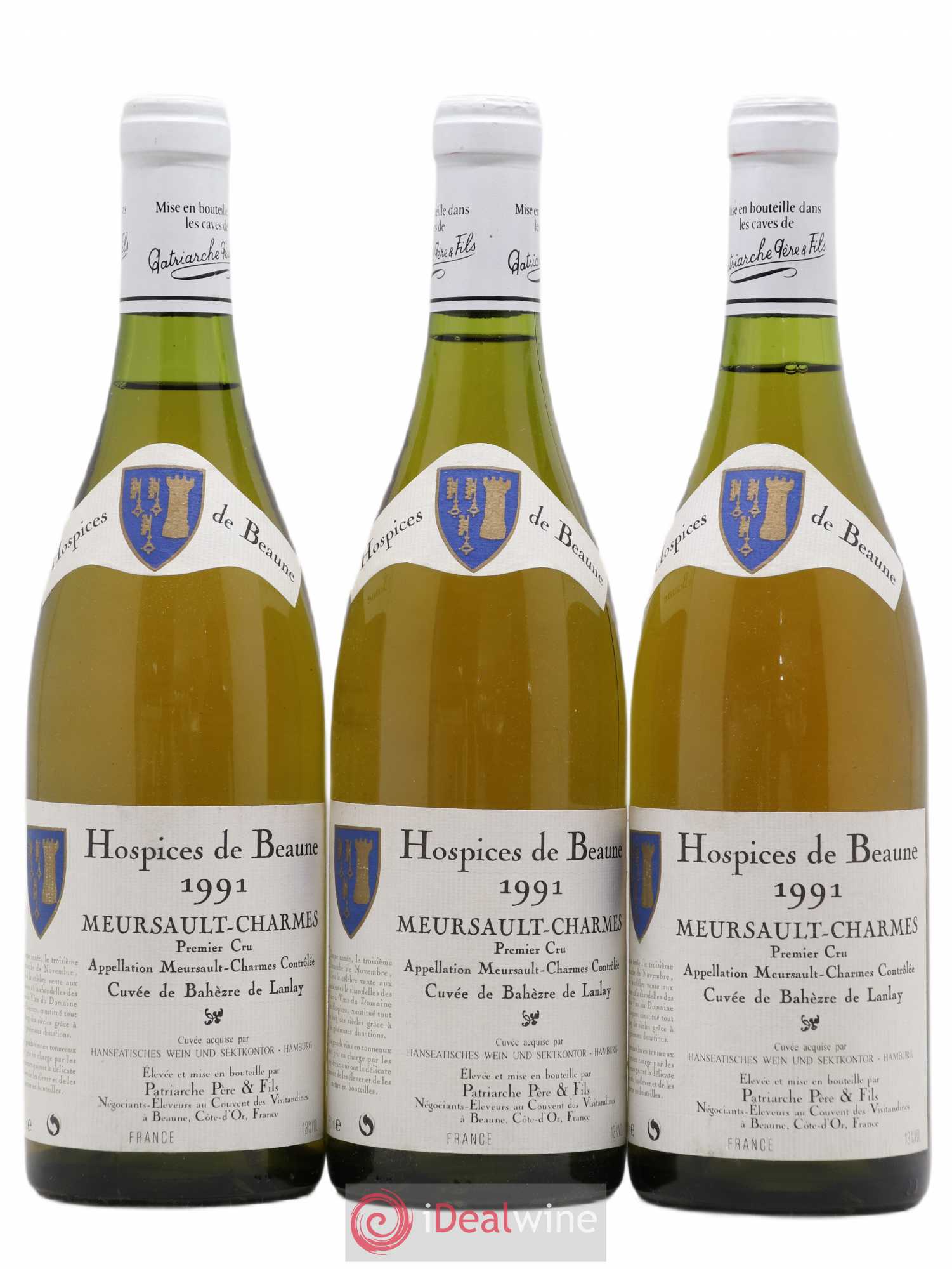 Meursault 1er Cru Charmes Cuvée Bahèzre de Lanlay Hospices de Beaune Patriarche 1991 - Posten von 3 Flaschen - 0