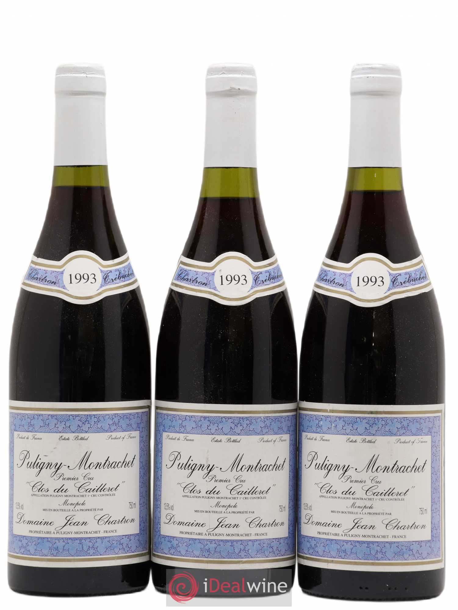 Puligny-Montrachet 1er Cru Clos du Cailleret Jean Chartron 1993 - Lot de 3 bouteilles - 0