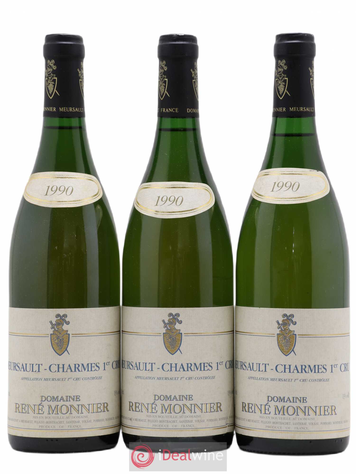 Meursault 1er Cru Charmes Domaine René Monnier 1990 - Lot de 3 bouteilles - 0