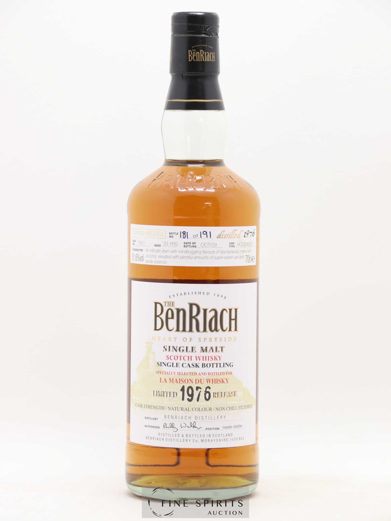 Benriach 33 years 1976 Of. Cask n°3551 - One of 191 - bottled 2009 LMDW Limited Release - Lot of 1 bottle - 1