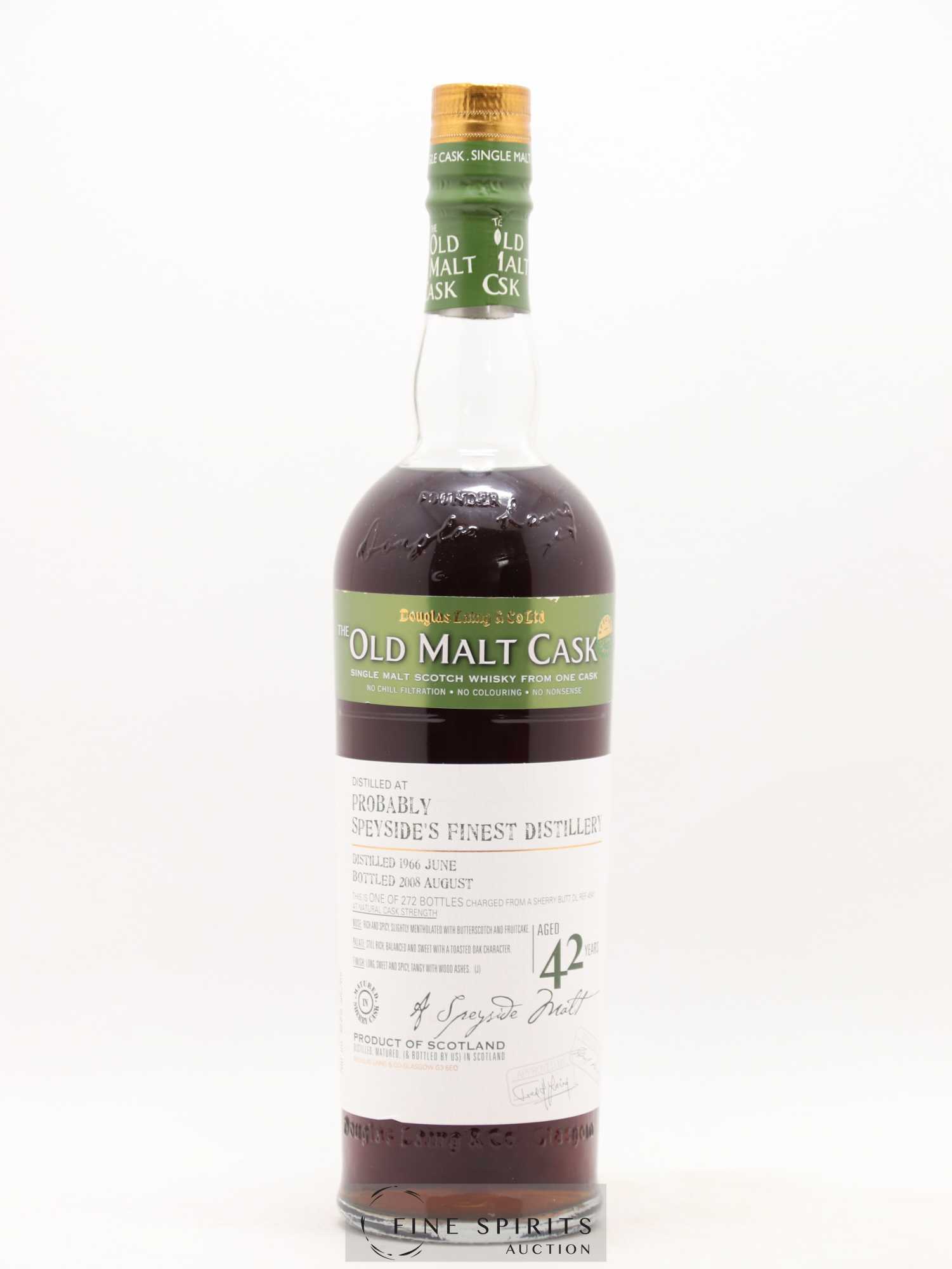 Probably Speyside's Finest Distillery 42 years 1966 Douglas Laing Butt DL REF 4541 - One of 272 - bottled 2008 The Old Malt Cask - Lot de 1 bouteille - 1