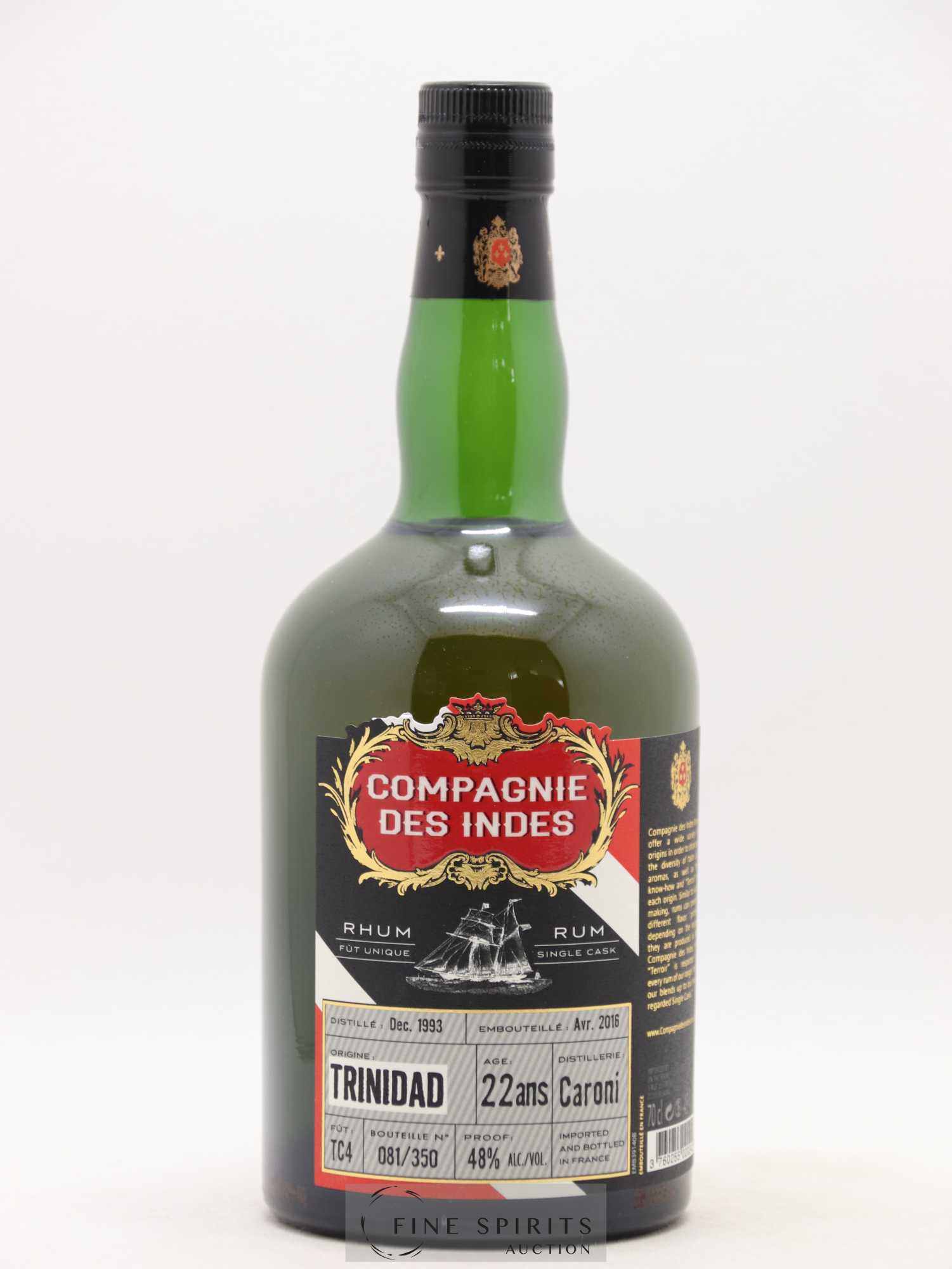 Caroni 22 years 1993 Compagnie des Indes Cask n°TC4 - One of 350 - bottled 2016 - Lot de 1 bouteille - 1