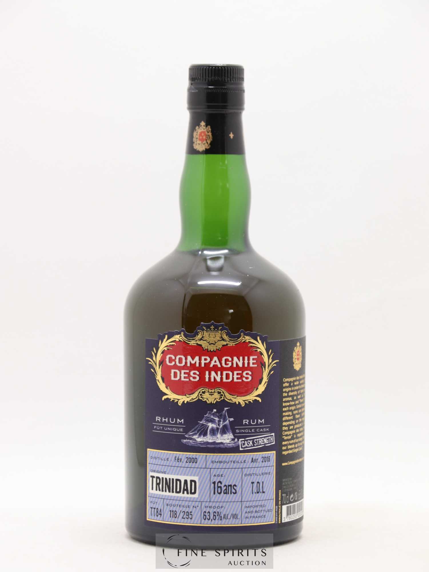 T.D.L. 16 years 2000 Compagnie des Indes Cask n°TT84 - One of 295 - bottled 2016 Cask Strength - Lot de 1 bouteille - 1