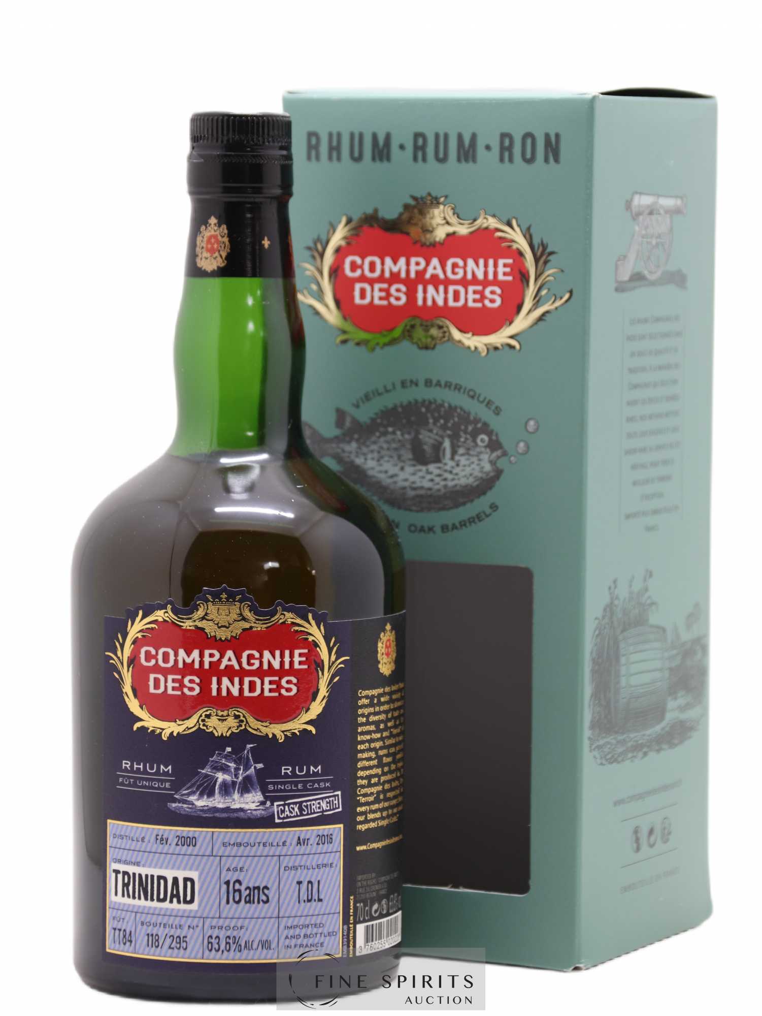 T.D.L. 16 years 2000 Compagnie des Indes Cask n°TT84 - One of 295 - bottled 2016 Cask Strength - Lot de 1 bouteille - 0