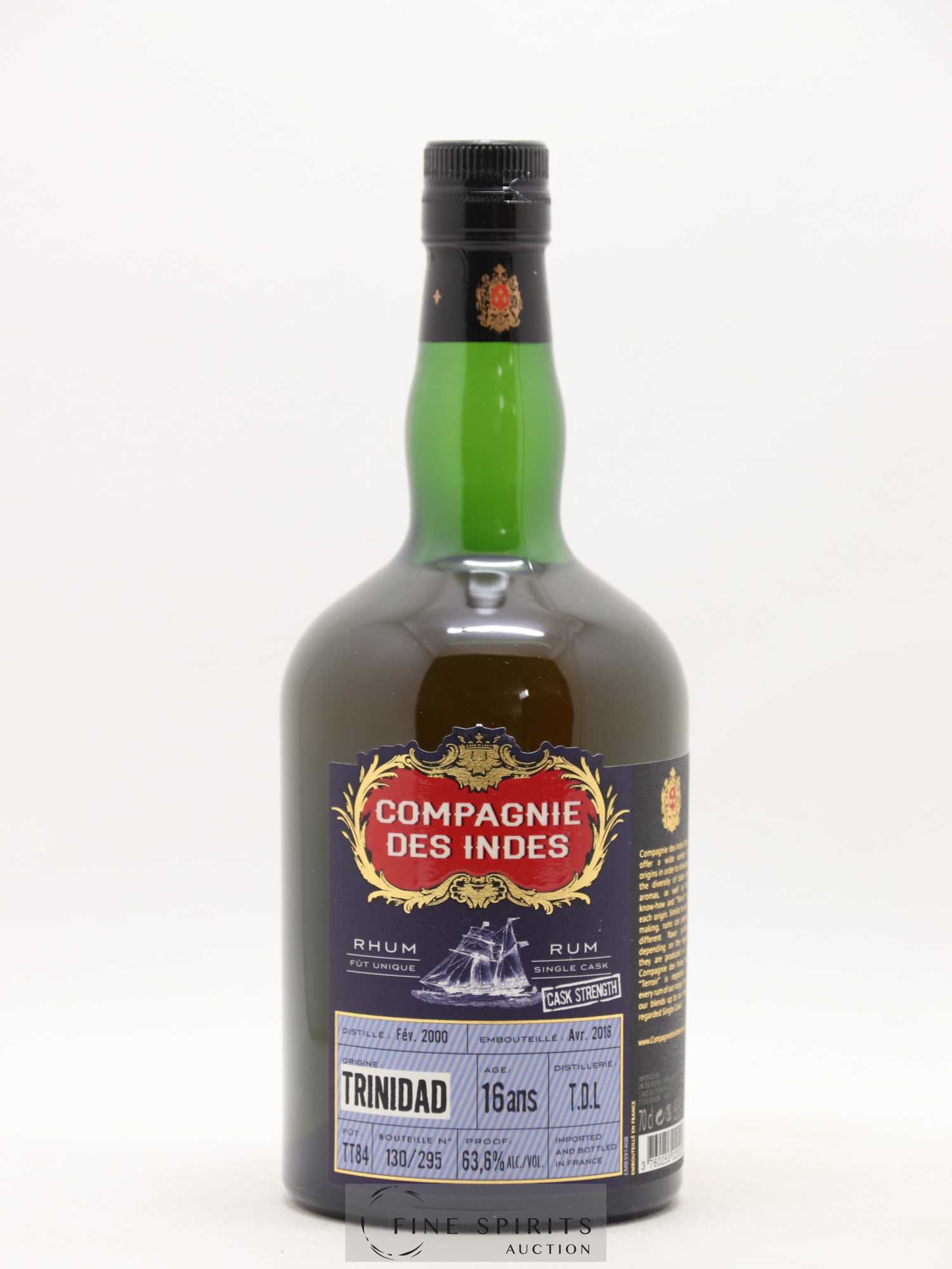 T.D.L. 16 years 2000 Compagnie des Indes Cask n°TT84 - One of 295 - bottled 2016 Cask Strength - Lot de 1 bouteille - 1