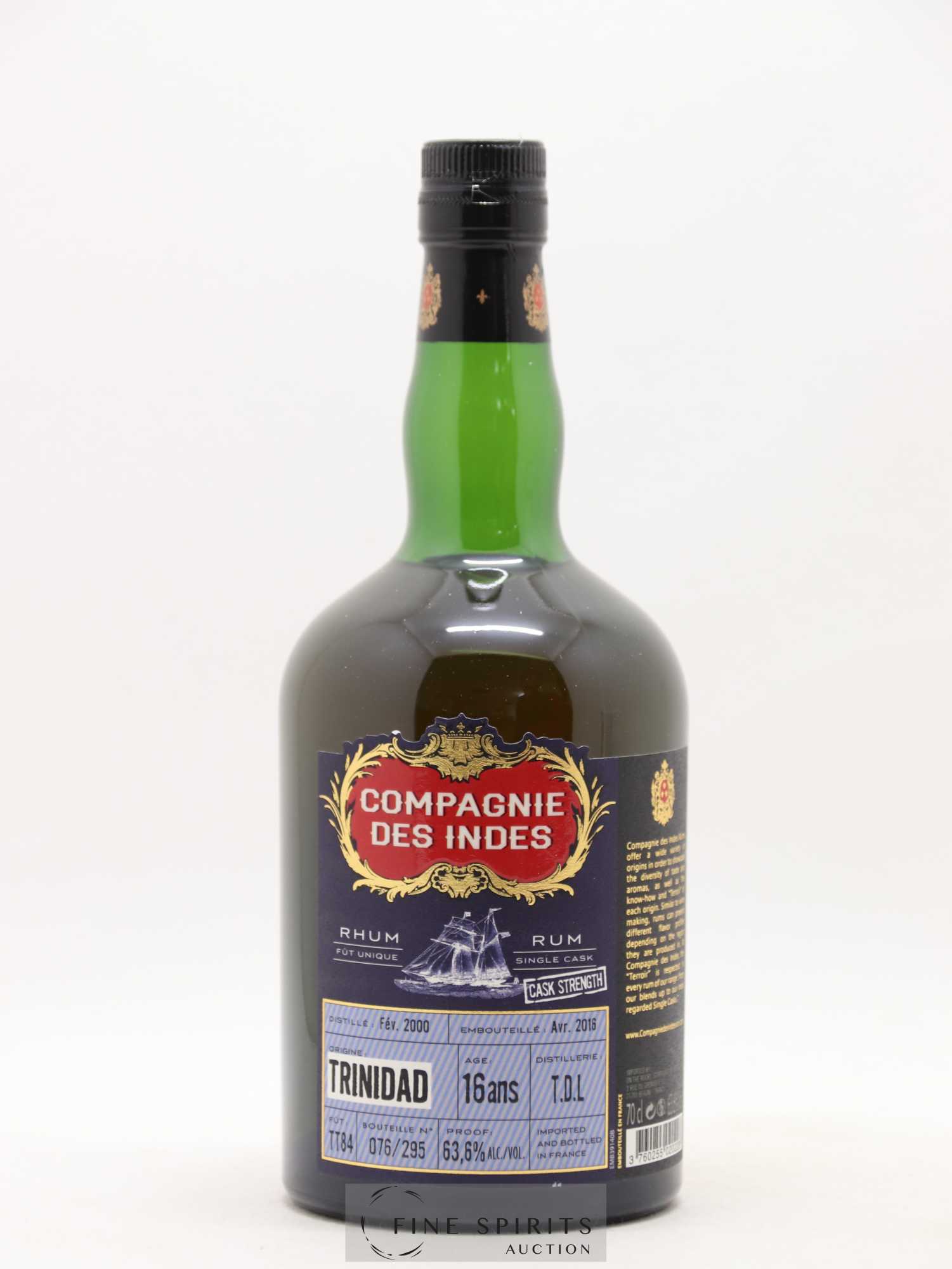 T.D.L. 16 years 2000 Compagnie des Indes Cask n°TT84 - One of 295 - bottled 2016 Cask Strength - Lot de 1 bouteille - 1