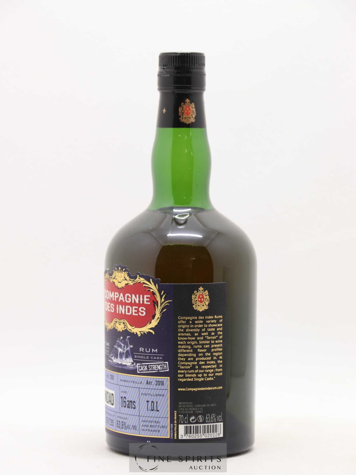 T.D.L. 16 years 2000 Compagnie des Indes Cask n°TT84 - One of 295 - bottled 2016 Cask Strength - Lot de 1 bouteille - 2