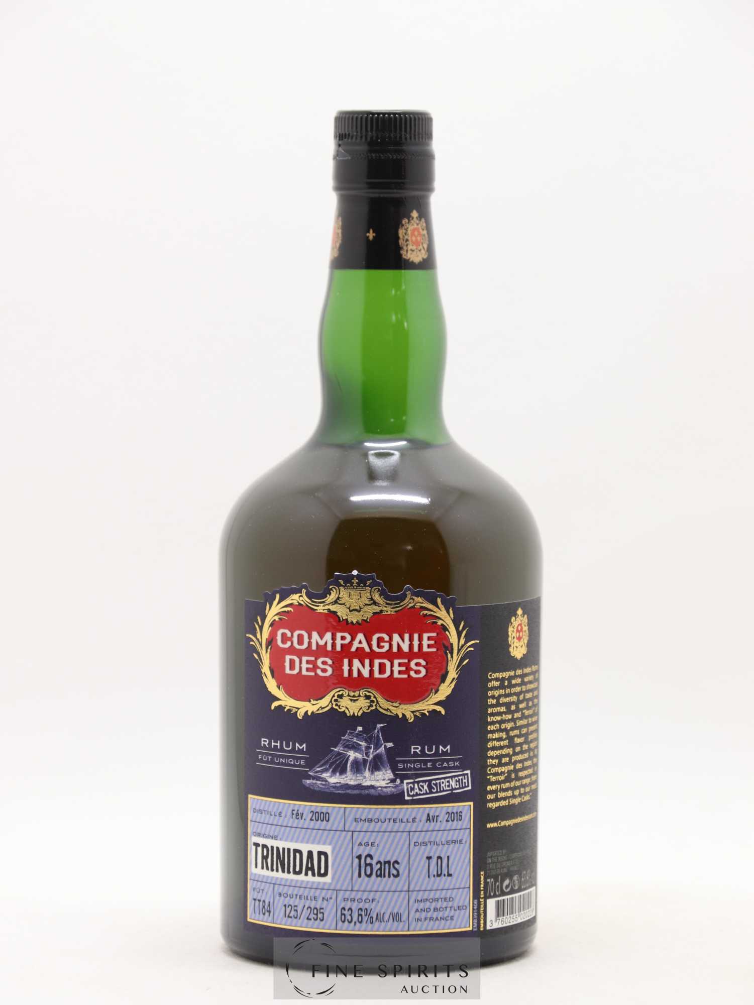 T.D.L. 16 years 2000 Compagnie des Indes Cask n°TT84 - One of 295 - bottled 2016 Cask Strength - Lot de 1 bouteille - 1