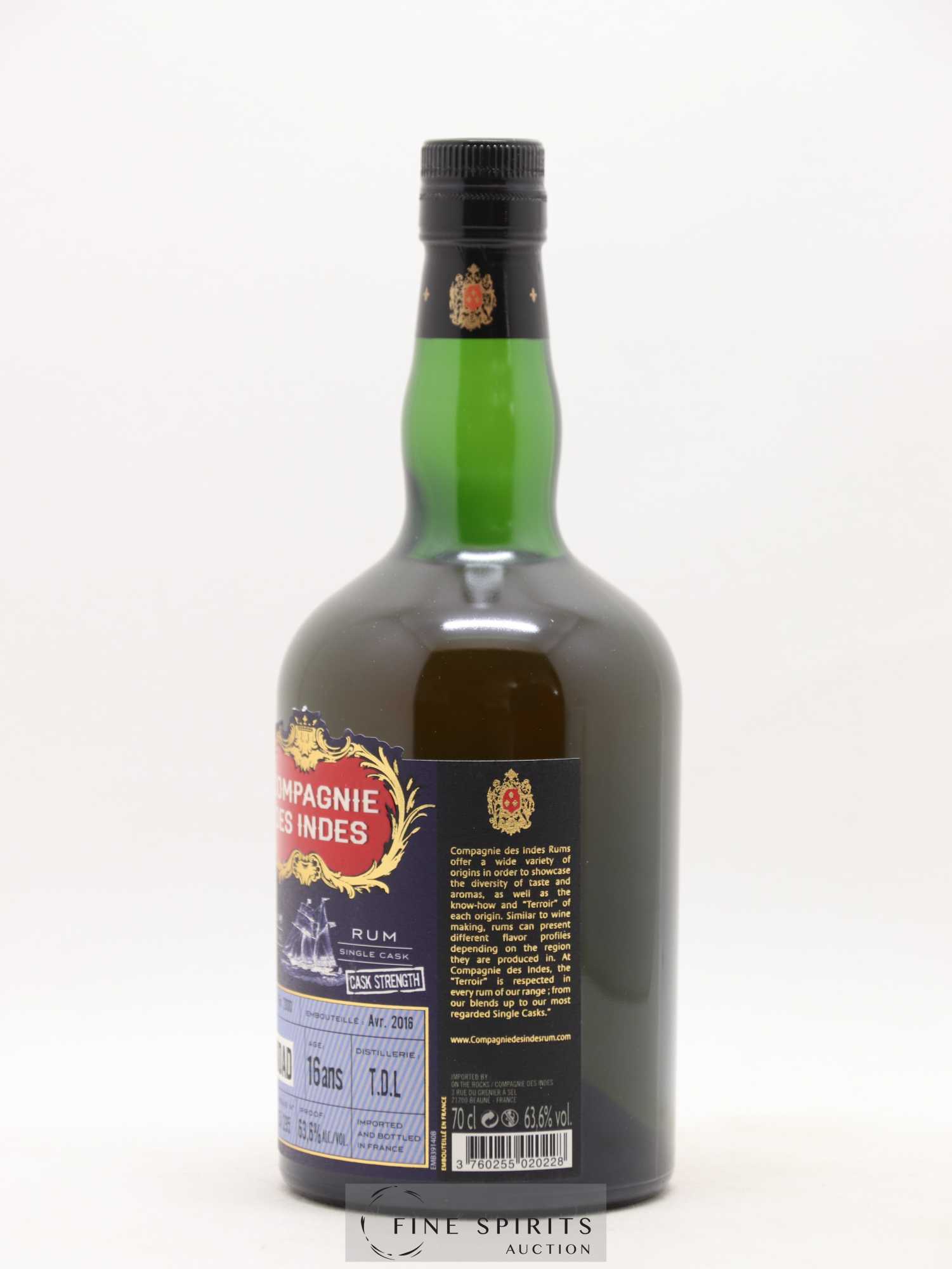 T.D.L. 16 years 2000 Compagnie des Indes Cask n°TT84 - One of 295 - bottled 2016 Cask Strength - Lot de 1 bouteille - 2