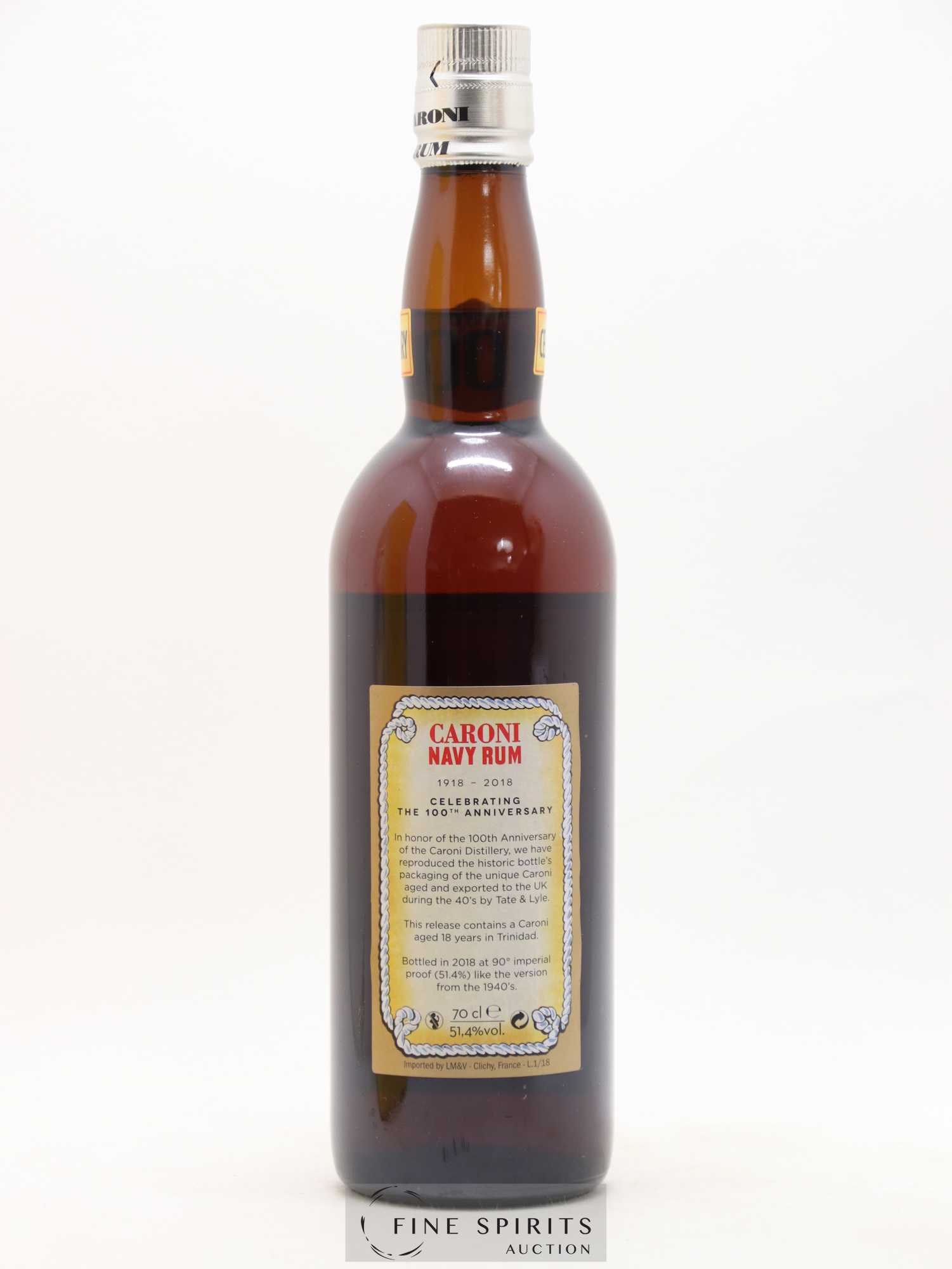 Caroni 18 years Velier Navy Rum 90° Proof - bottled 2018 Celebrating the 100th Anniversary Extra Strong - Lot de 1 bouteille - 2