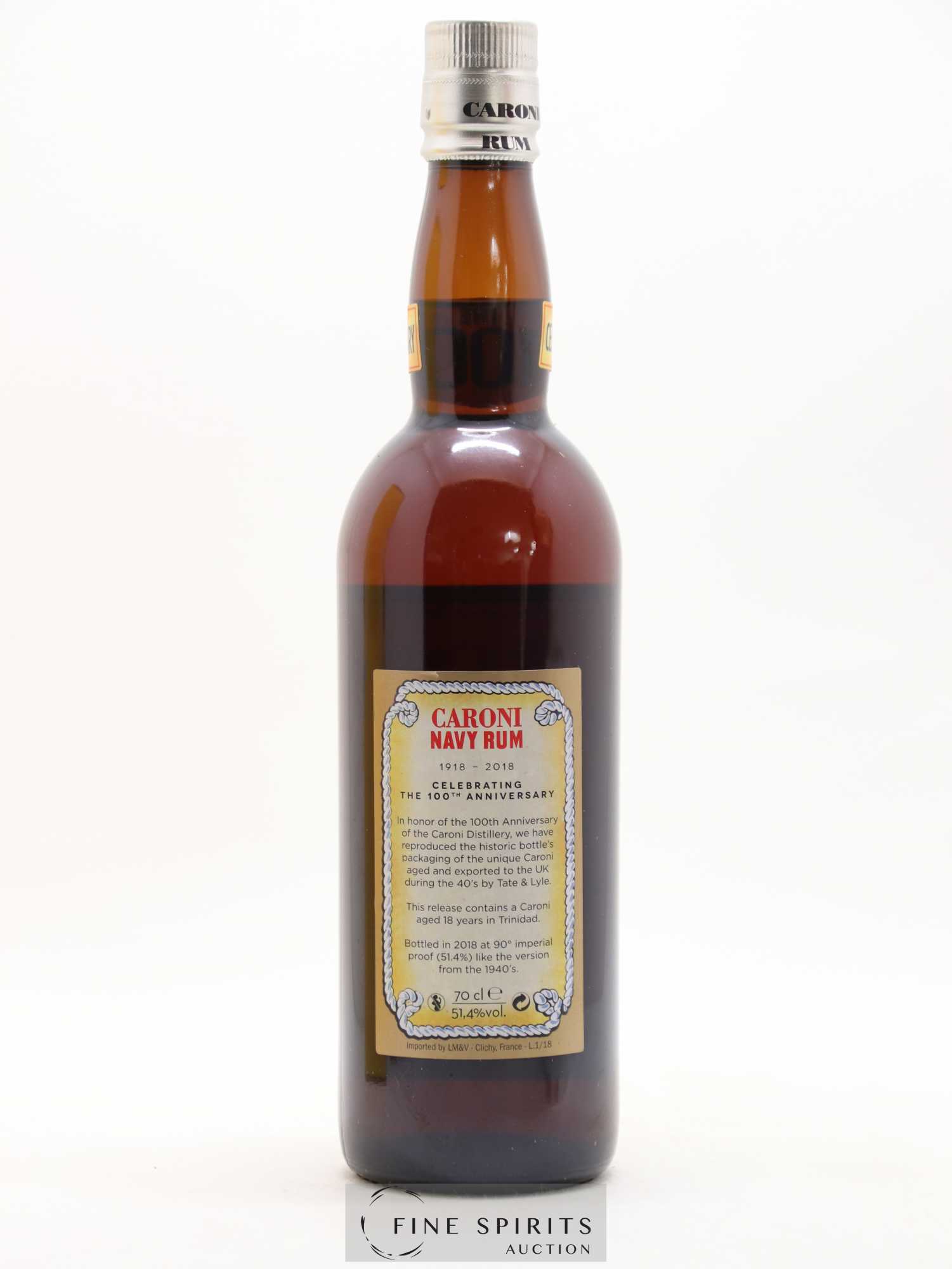 Caroni 18 years Velier Navy Rum 90° Proof - bottled 2018 Celebrating the 100th Anniversary Extra Strong - Lot de 1 bouteille - 2