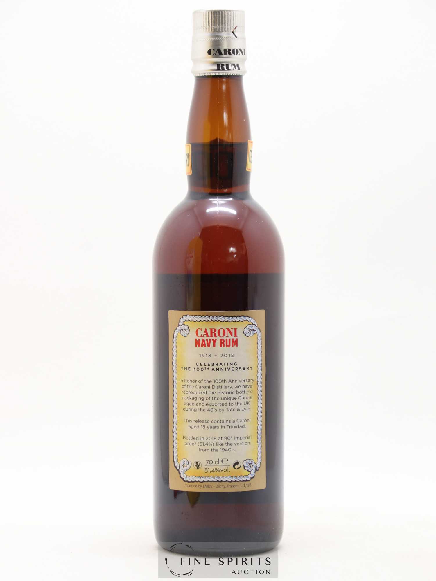 Caroni 18 years Velier Navy Rum 90° Proof - bottled 2018 Celebrating the 100th Anniversary Extra Strong - Lot de 1 bouteille - 2