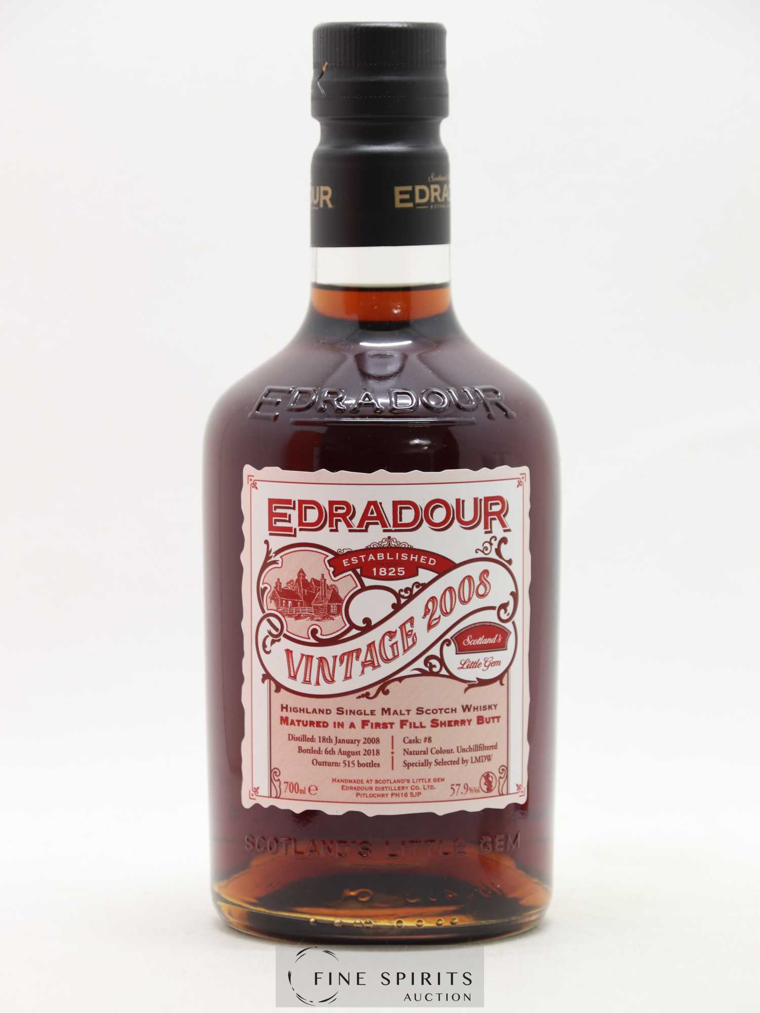 Edradour 2008 Of. Cask n°8 - One of 515 - bottled 2018 - Lot de 1 bouteille - 1