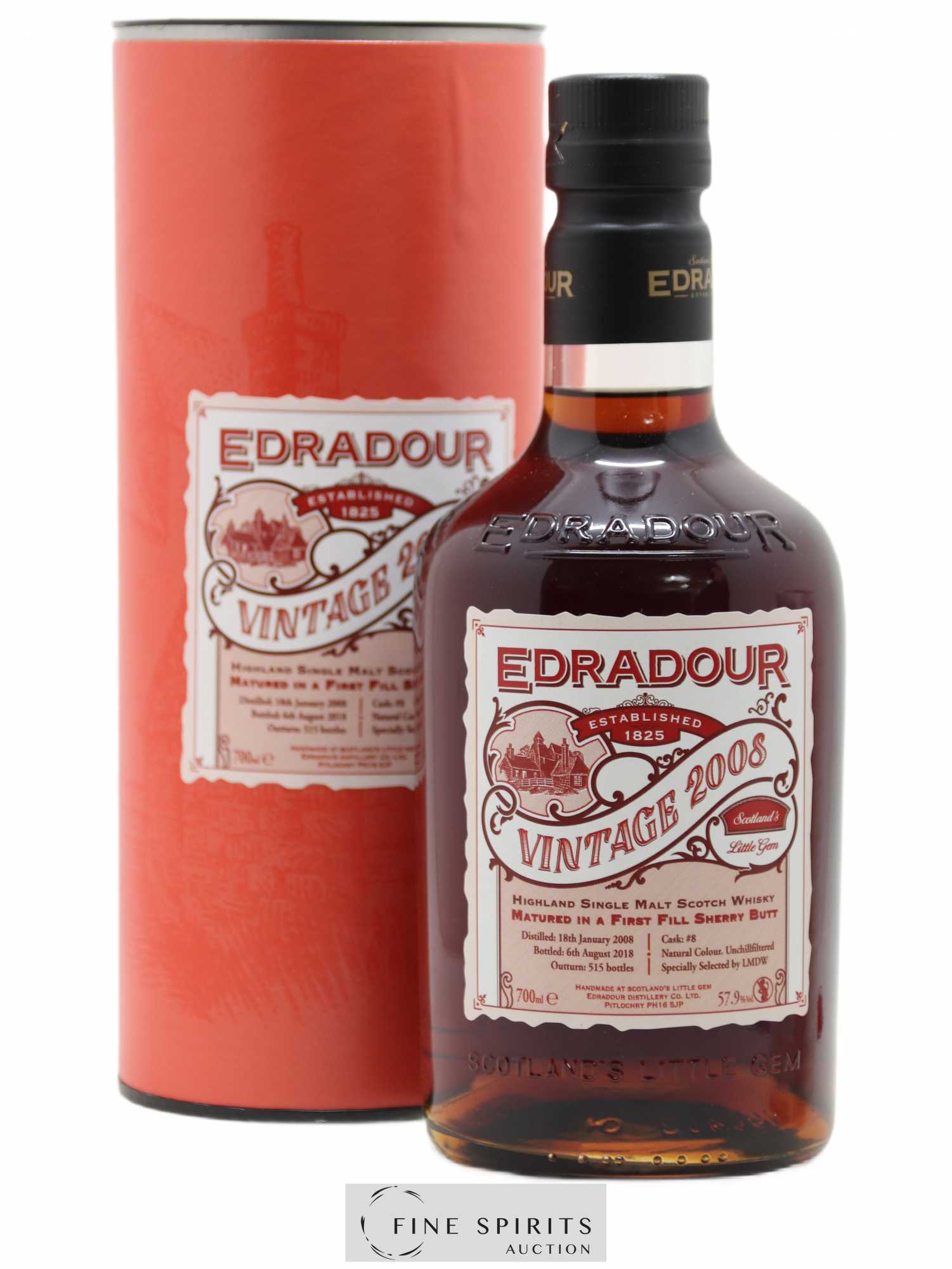 Edradour 2008 Of. Cask n°8 - One of 515 - bottled 2018 - Lot de 1 bouteille - 0