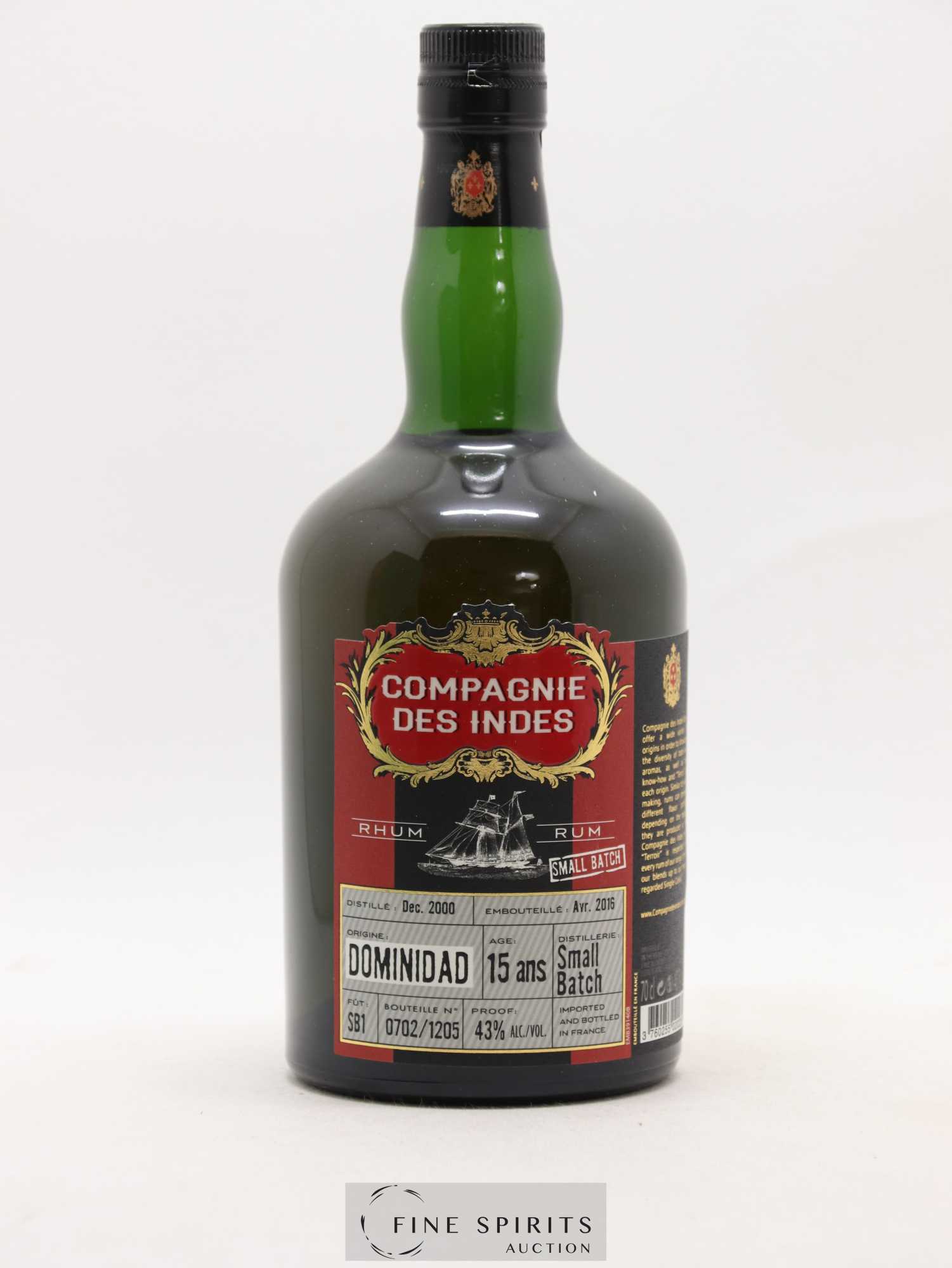 Dominidad 15 years 2000 Compagnie des Indes Small Batch SB1 - One of 1205 - bottled 2016 - Lot de 1 bouteille - 1