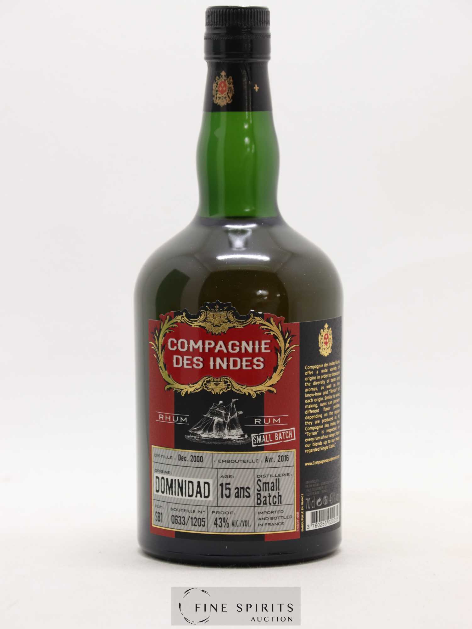 Dominidad 15 years 2000 Compagnie des Indes Small Batch SB1 - One of 1205 - bottled 2016 - Lot de 1 bouteille - 1