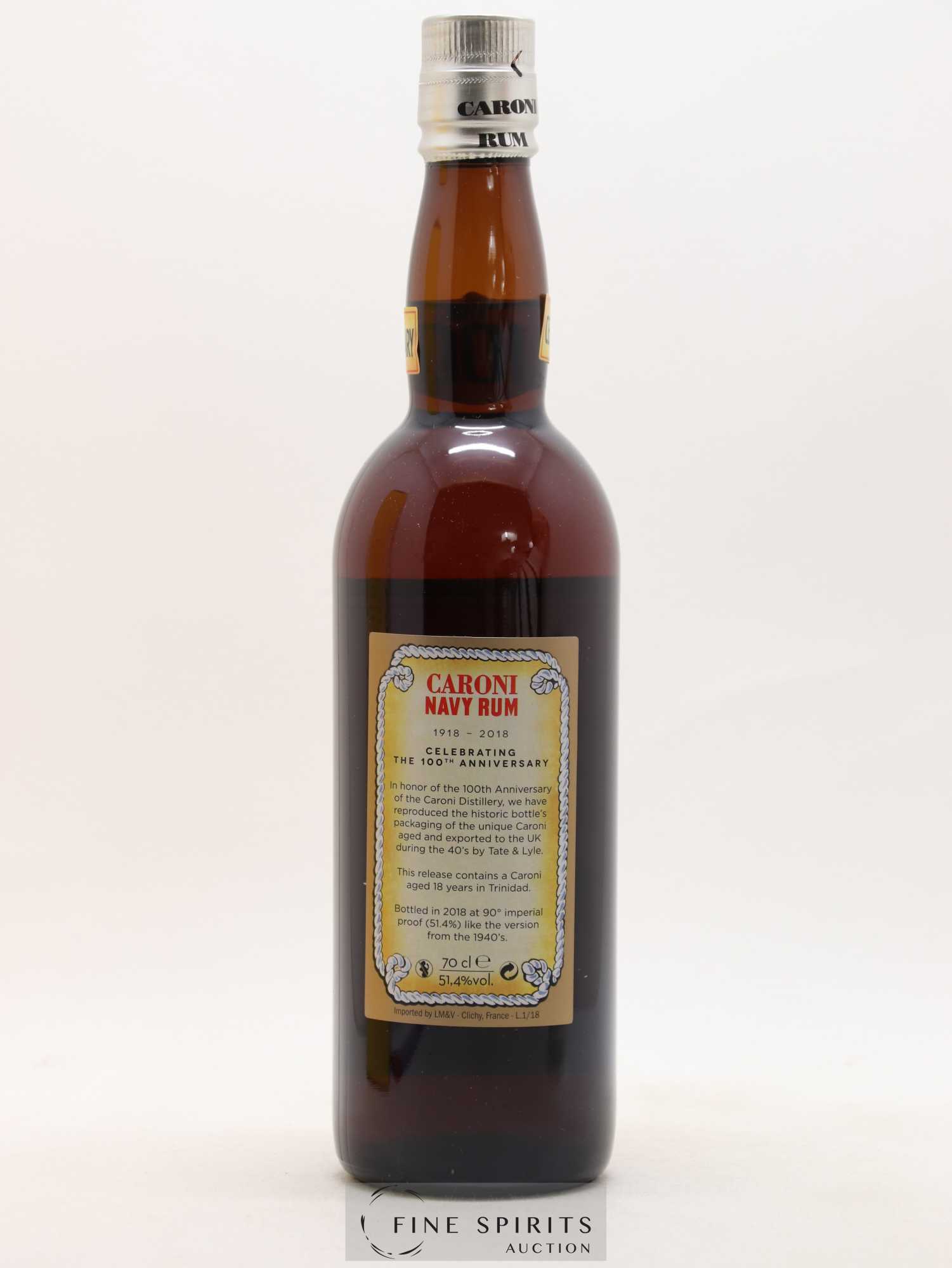 Caroni 18 years Velier Navy Rum 90° Proof - bottled 2018 Celebrating the 100th Anniversary Extra Strong - Lot de 1 bouteille - 2
