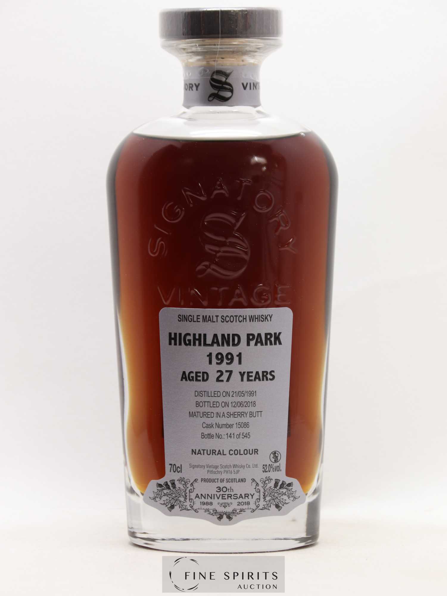Highland Park 27 years 1991 Signatory Vintage Sherry But Cask n°15086 - One of 545 - bottled 2018 30th Anniversary - Lot de 1 bouteille - 2