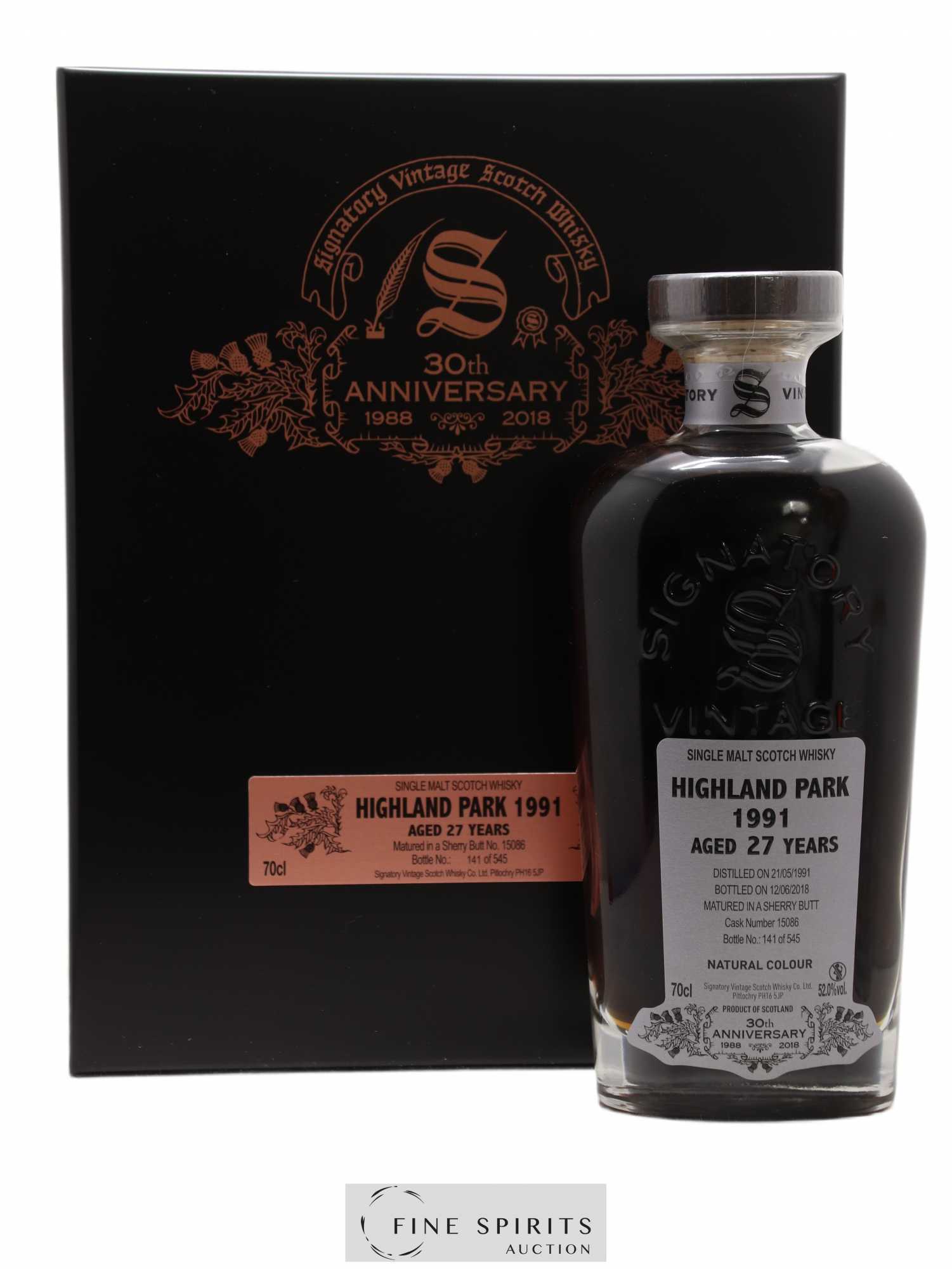 Highland Park 27 years 1991 Signatory Vintage Sherry But Cask n°15086 - One of 545 - bottled 2018 30th Anniversary - Lot de 1 bouteille - 0