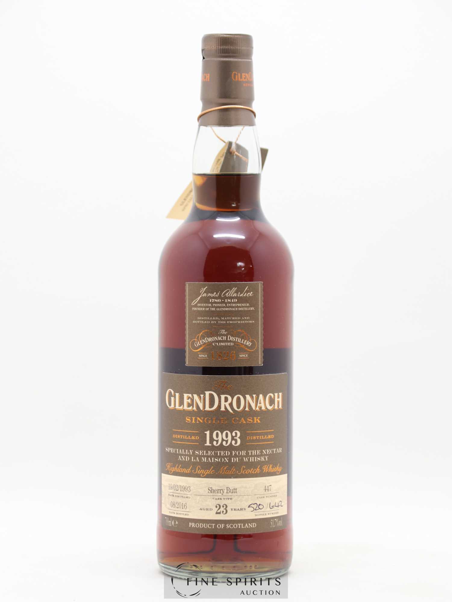 The Glendronach 23 years 1993 Of. Sherry Butt n°447 - One of 642 - bottled 2016 The Nectar & LMDW - Lot de 1 bouteille - 1